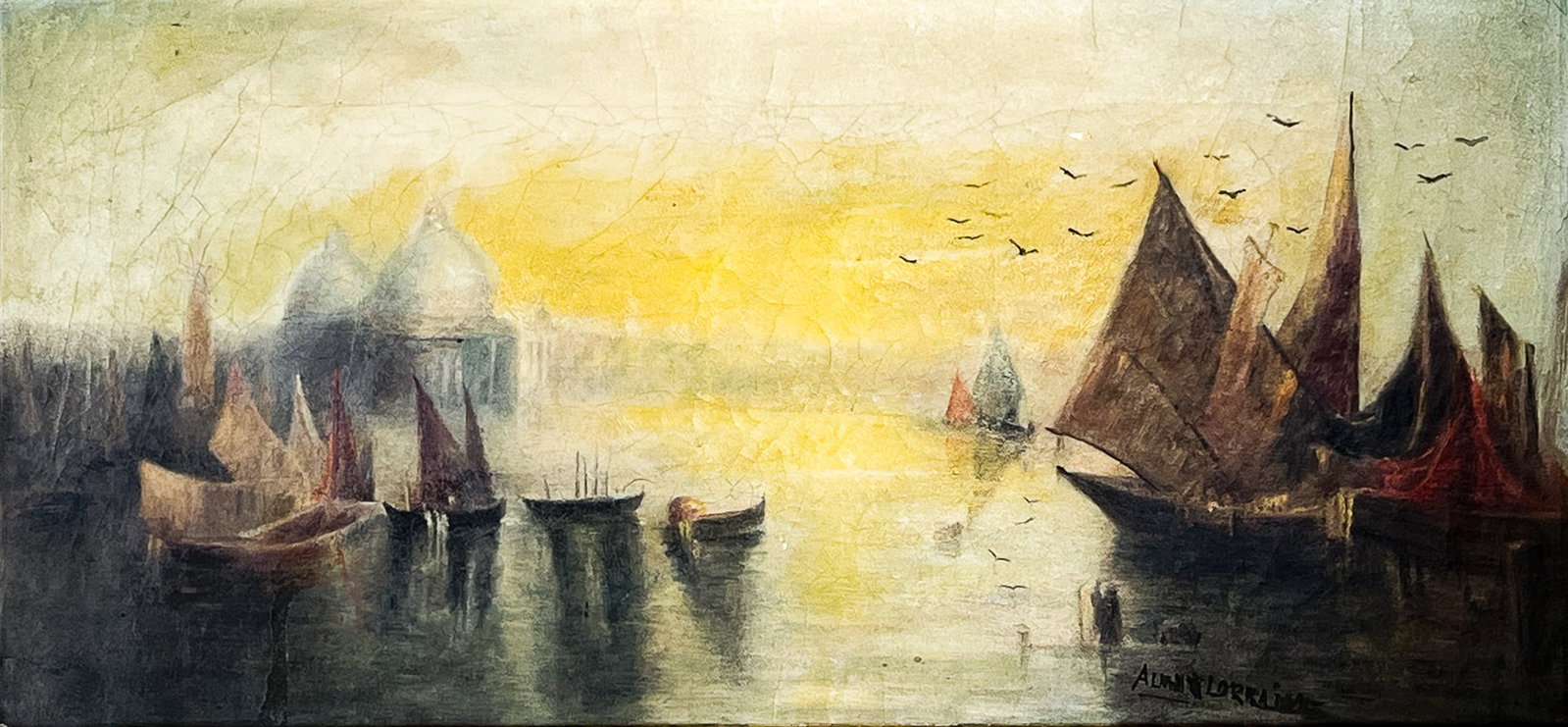 Antique Venetian Scene Oil Painting Framed (1 of 2)