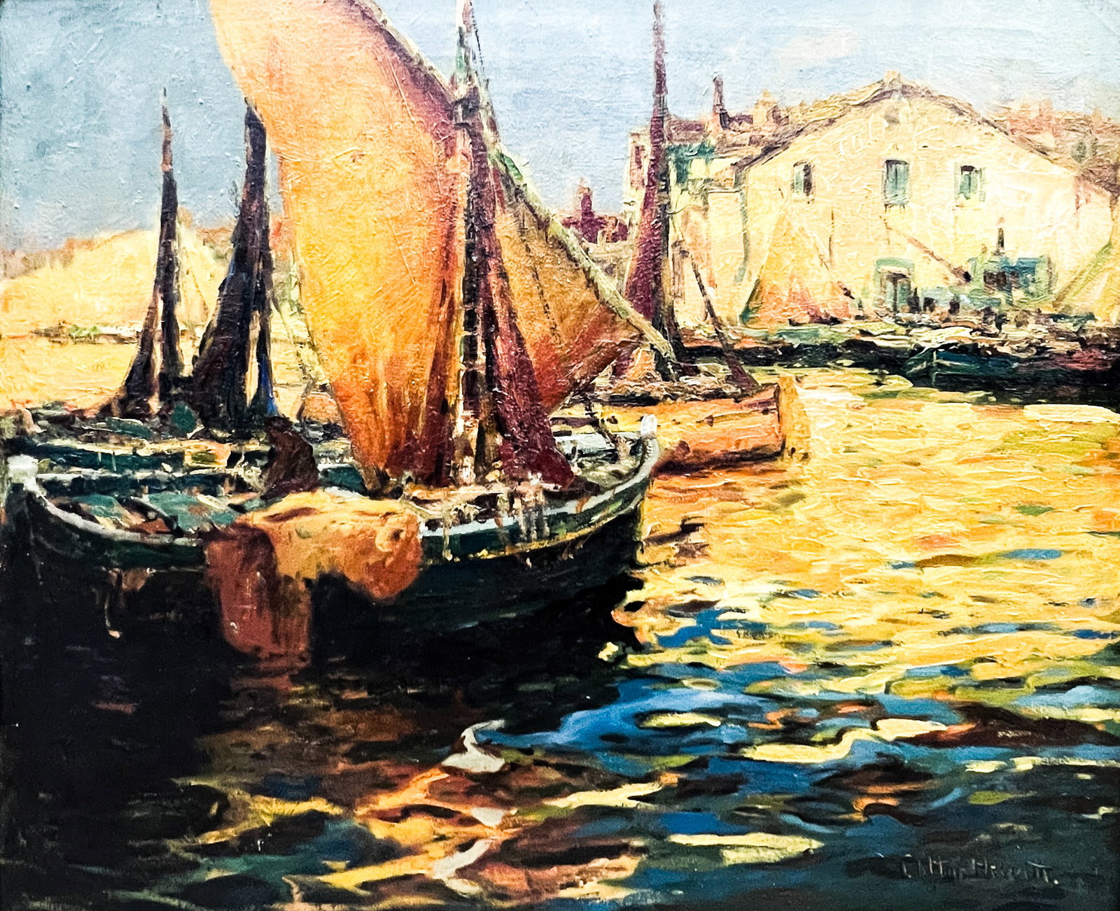 Clifton Hewitt "Harbor Scene" Oil on Canvas (1 of 2)