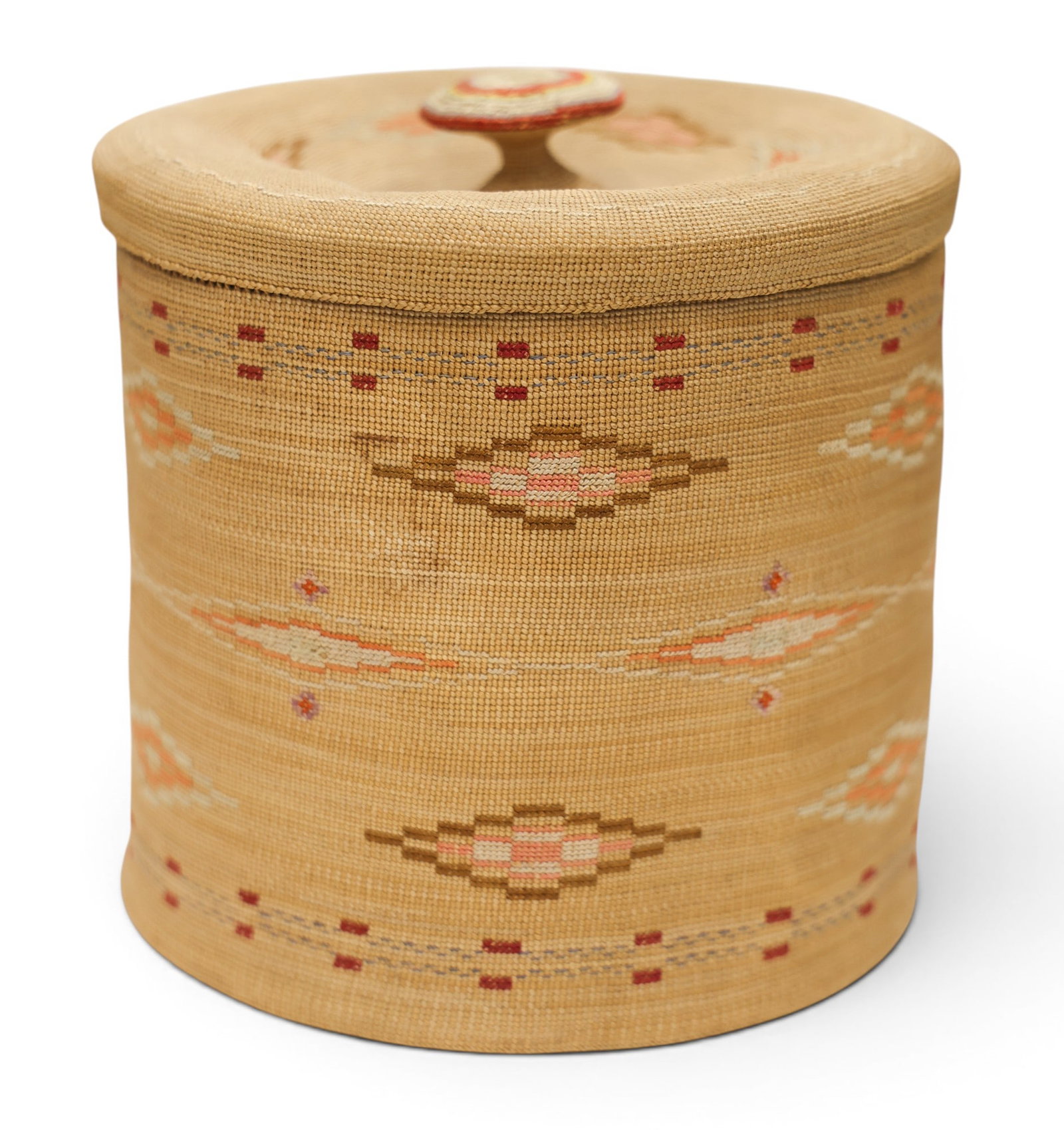Fine Antique Aleut Knob Top Covered Indian Basket - 2