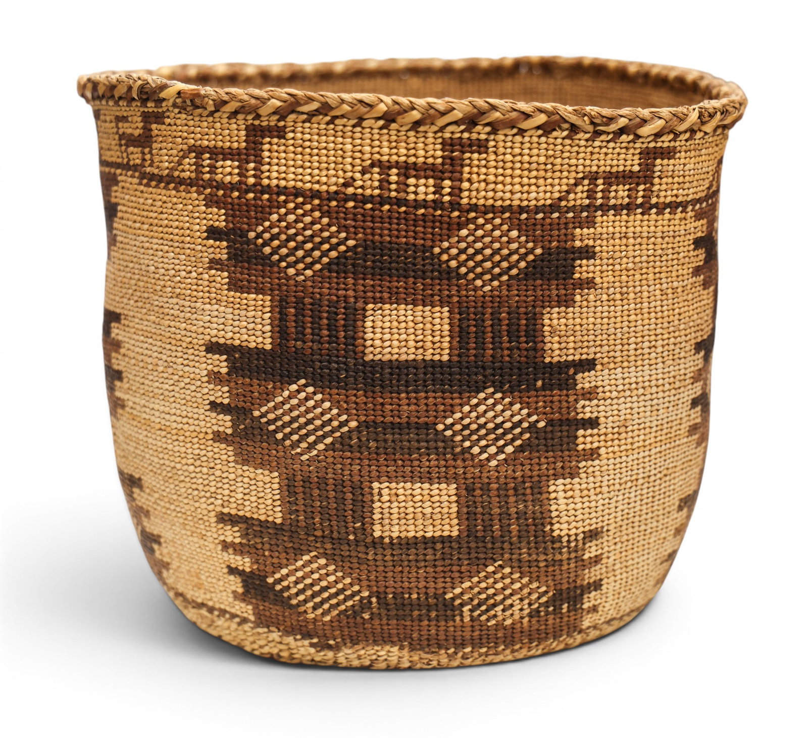 Antique Skokomish Pictorial Indian Basket: Antique Skokomish Pictorial Indian Basket 7"x8". Imbricated animal and diamond cross pattern. Excellent condition with strong colors. Early 20th century, Washington. Exhibited once at the Seattle Art