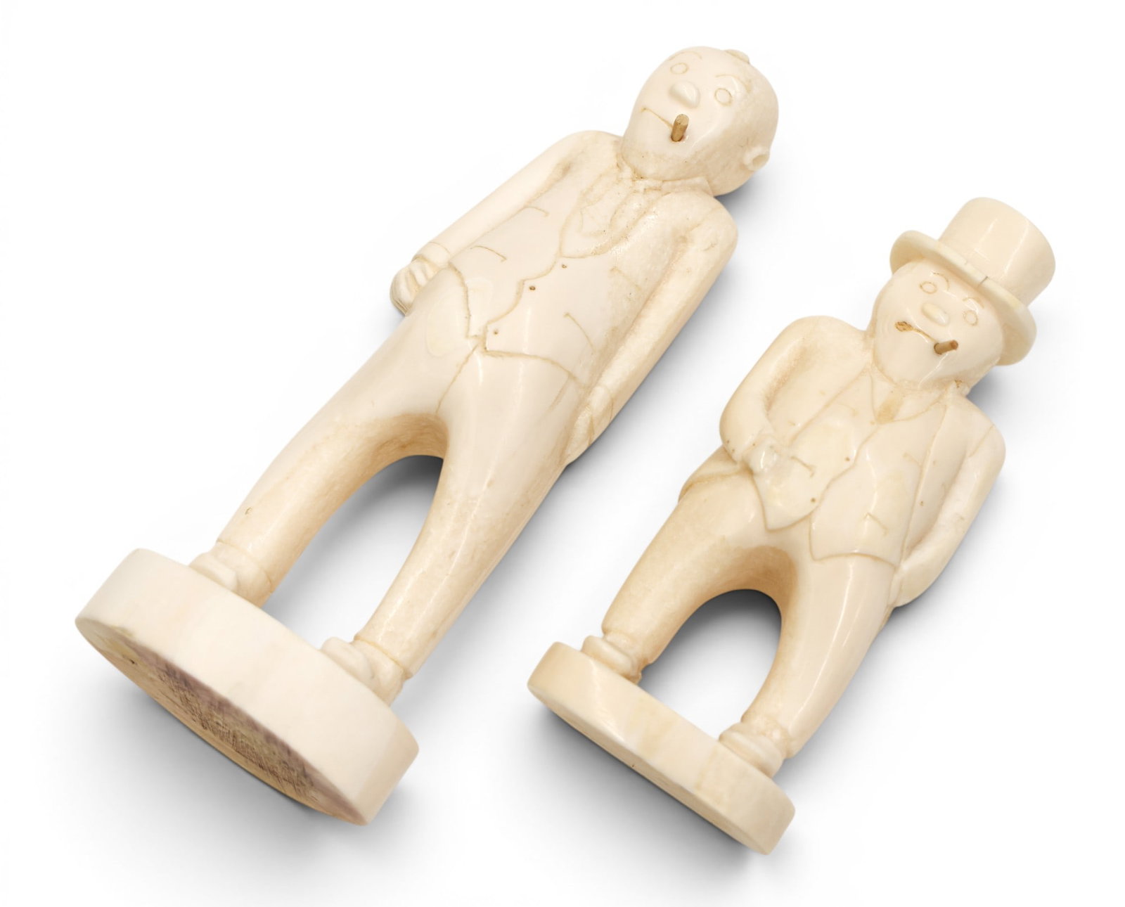 Antique Inuit Eskimo Mutt and Jeff Comic Character Carvings - 3