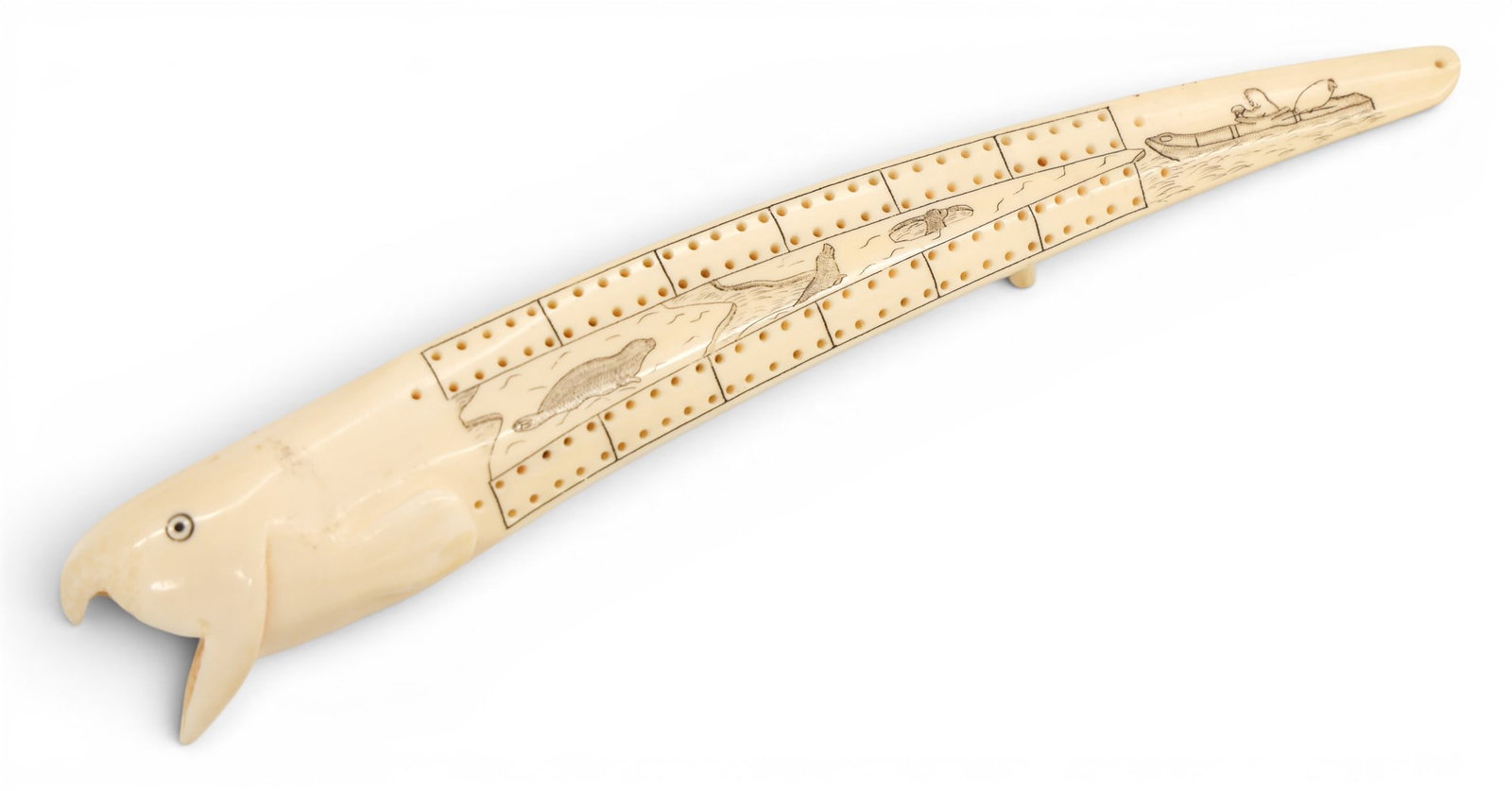 Old Inuit Eskimo Scrimshawed Salmon Cribbage Board (1 of 2)
