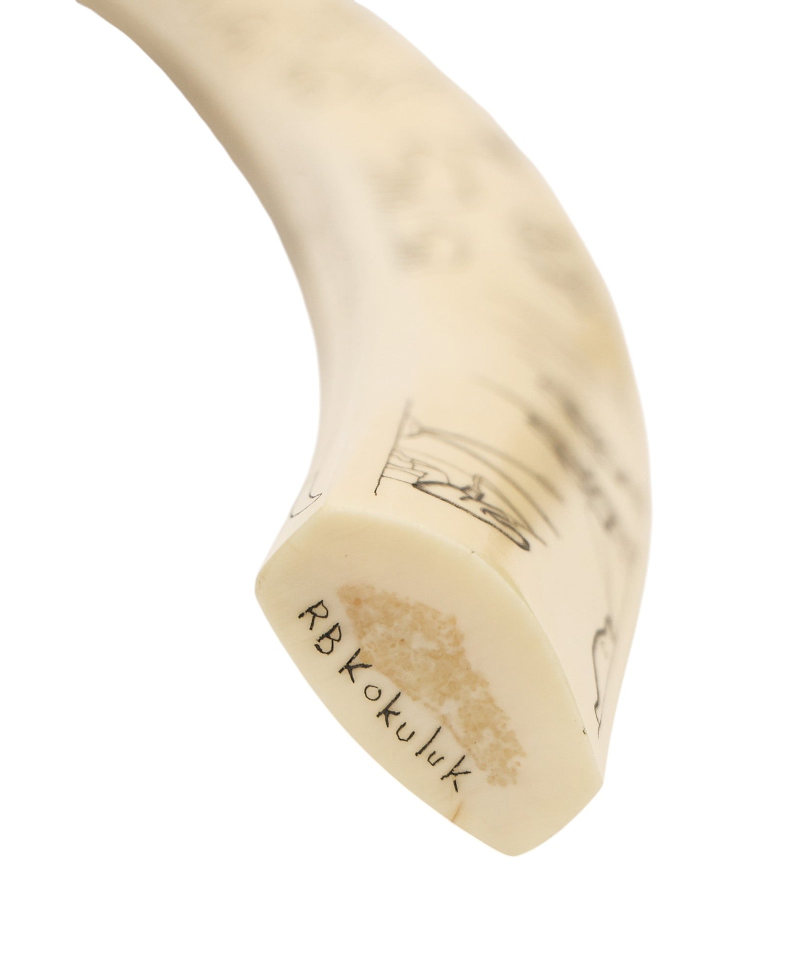 Old R.B. Kokuluk Inupiaq Eskimo Scrimshawed Tusk Carving - 4
