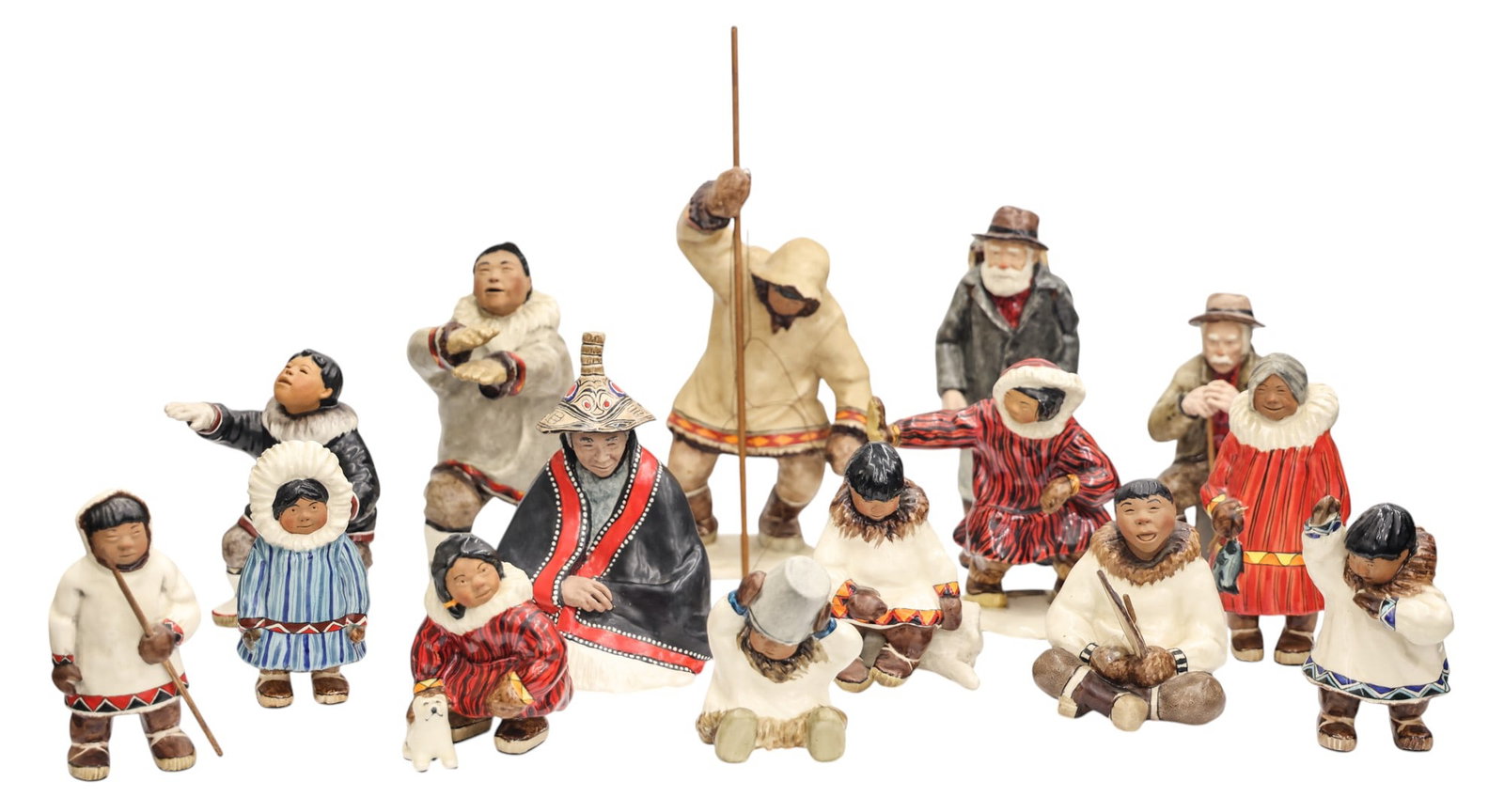 15pc C. Alan Johnson Alaskan Eskimo Ceramic Figurines (1 of 4)