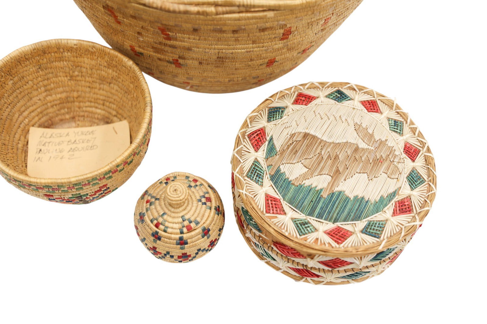 4pc Old Alaskan Eskimo Decorated Indian Baskets - 2