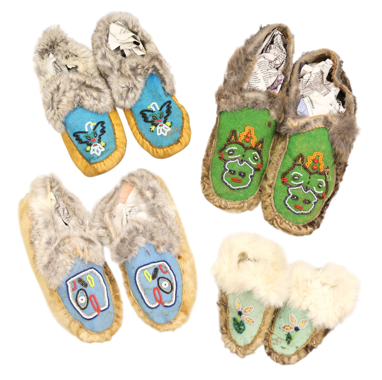 4 Pairs of Old Alaskan Eskimo Beaded Moccasins (1 of 1)