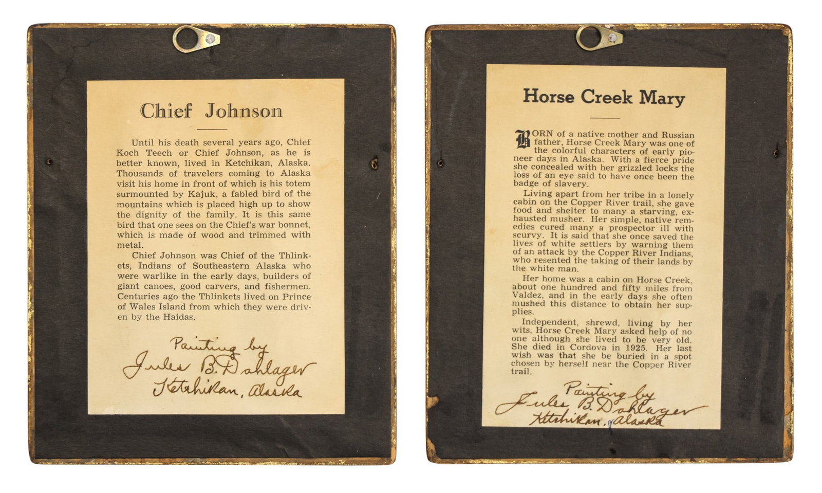 Pair Jules Dahlager "Horse Creek Mary and Chief Johnson" Portrait Oils - 2