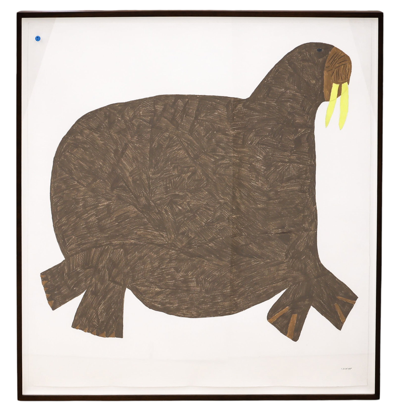 Saimaiyu Akesuk Inuit Large Walrus Wax Crayon on Paper Framed - 2