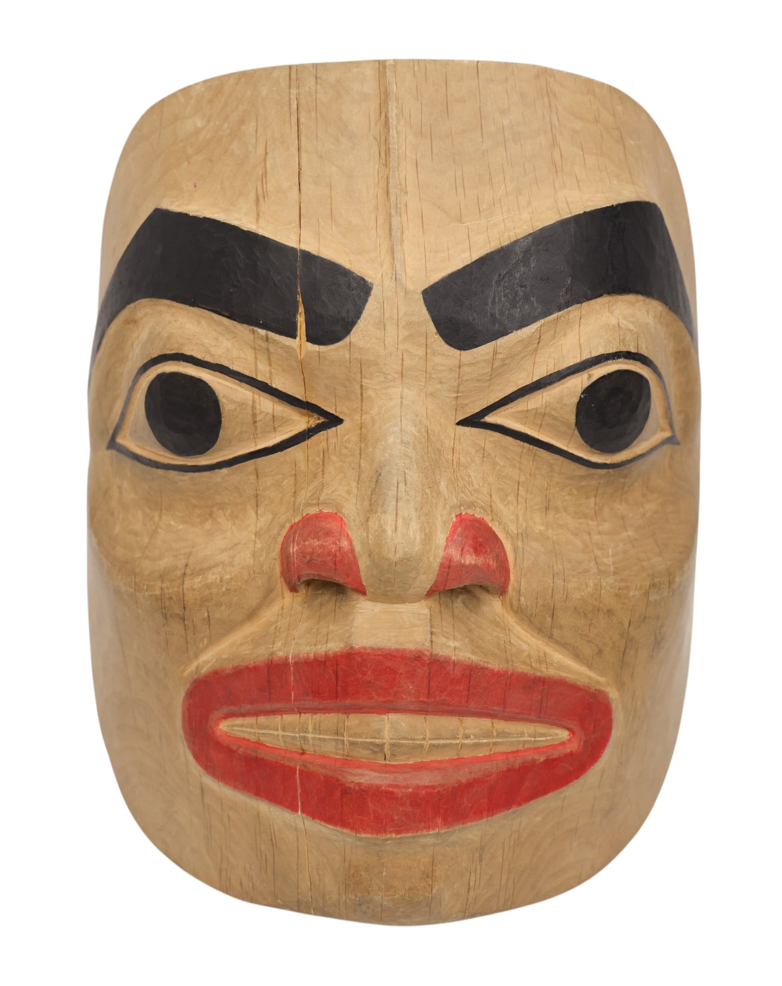 Northwest Coast Painted Cedar Portrait Mask: Northwest Coast Painted Cedar Portrait Mask 10.5"x8.5". Polychrome painted formline motifs. Unsigned. Old crack repair through left center.