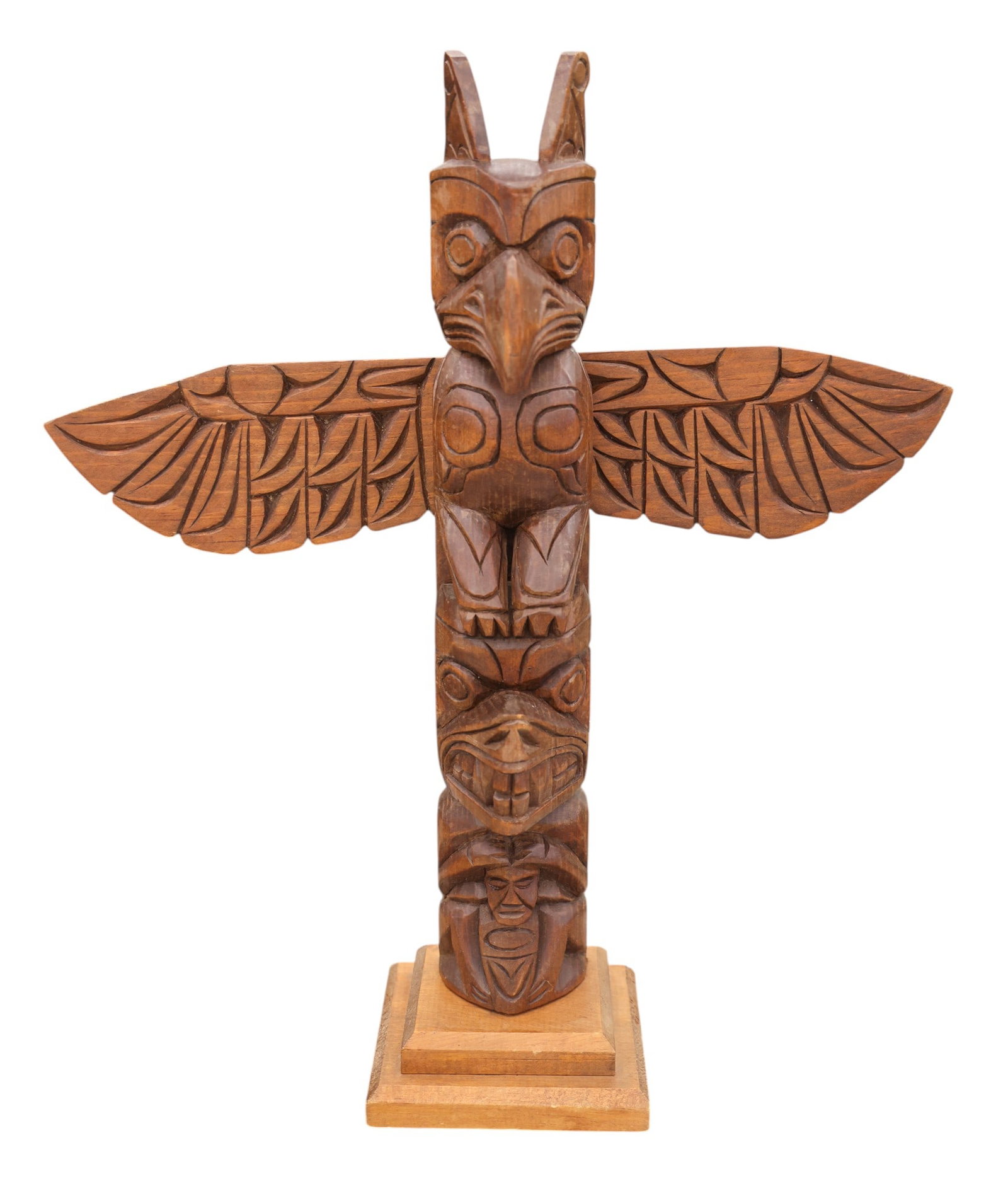 Old Williams Style Thunderbird Cedar Totem Model: Old Williams Style Thunderbird Cedar Totem Model 20"x17". Unsigned with old explanation label on bottom. Overall excellent condition.