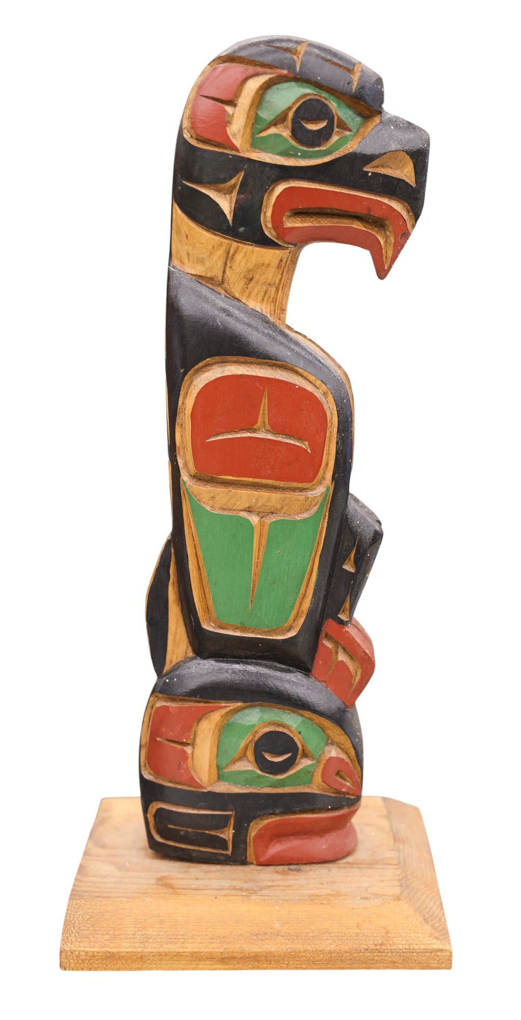 Jimmy Joseph Kwakiutl Eagle Trout Cedar Totem Model: Jimmy Joseph (b.1957 Kwakiutl) Eagle Trout Cedar Totem Model 13"x5.5". Polychrome painted and carved. Signed on bottom. Overall excellent condition.