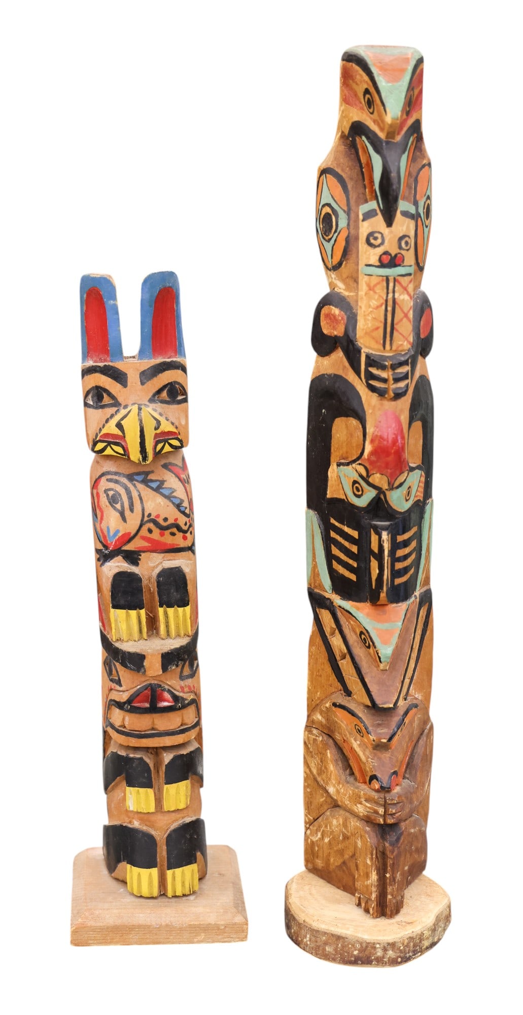 2pc Old Northwest Coast Style Cedar Totem Models - 2