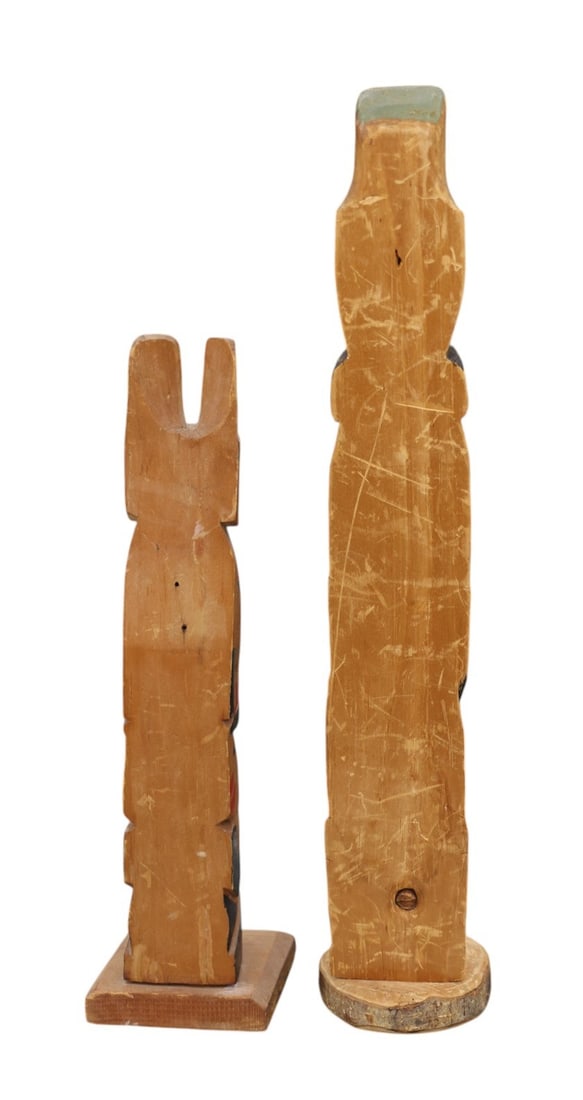 2pc Old Northwest Coast Style Cedar Totem Models - 3