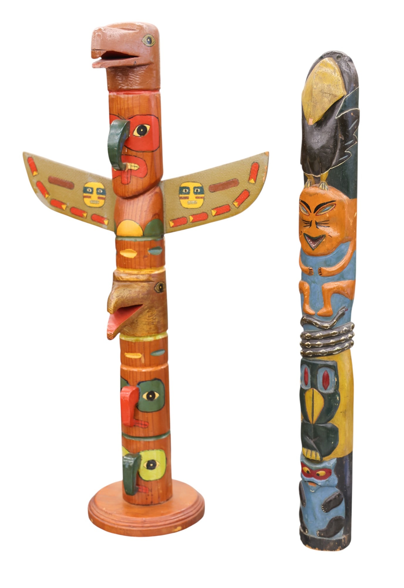 2pc Old NW Coast Style Folk Art Totem Pole Models (1 of 3)