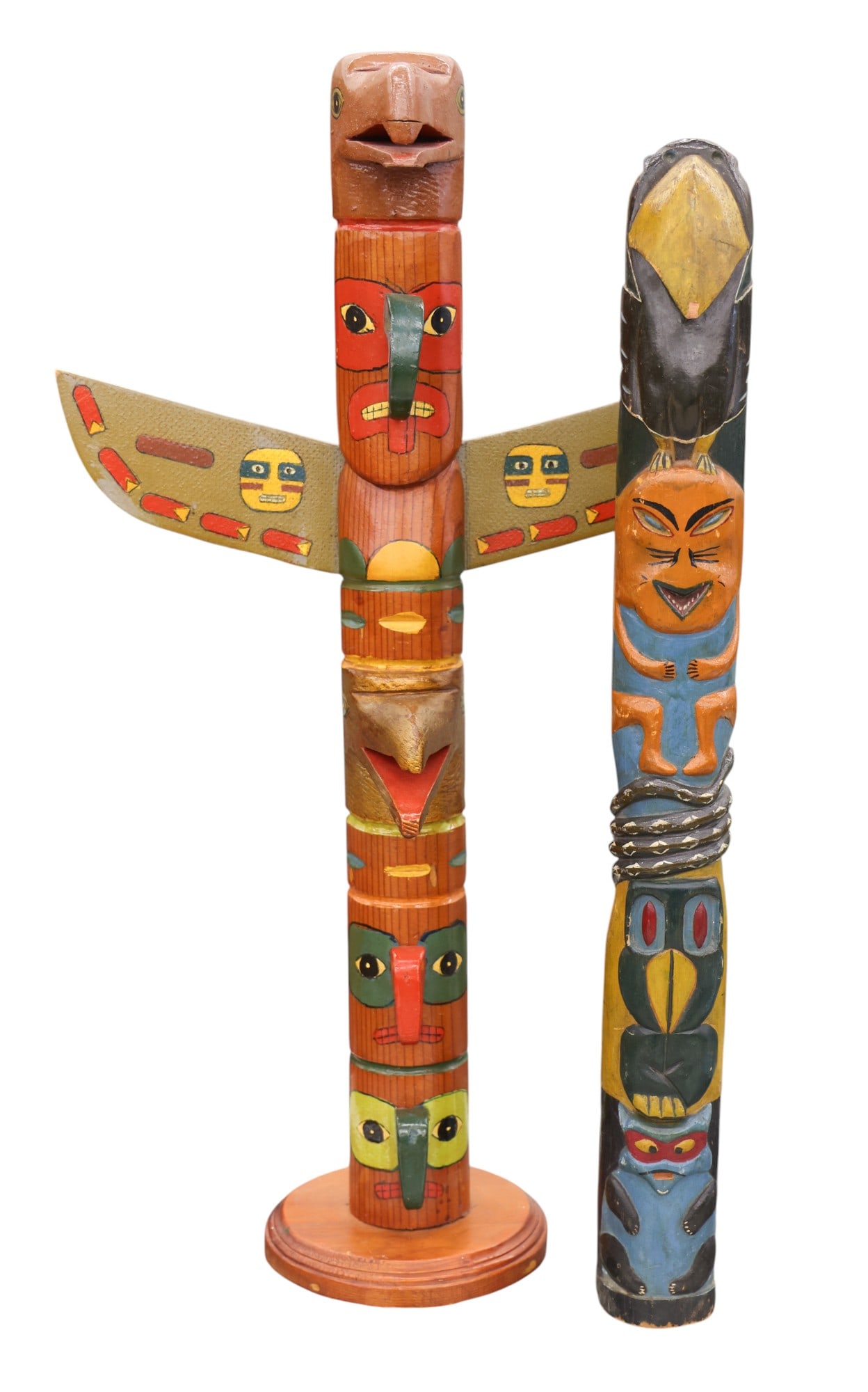 2pc Old NW Coast Style Folk Art Totem Pole Models - 2