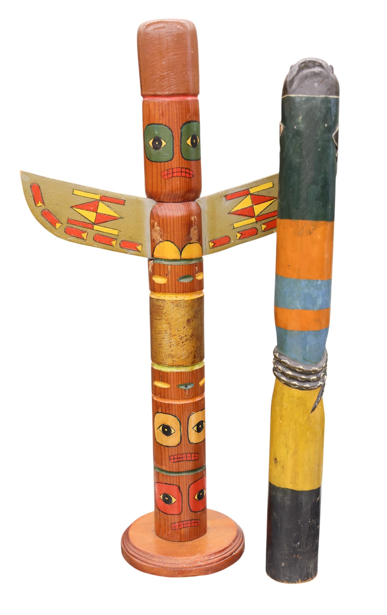 2pc Old NW Coast Style Folk Art Totem Pole Models - 3