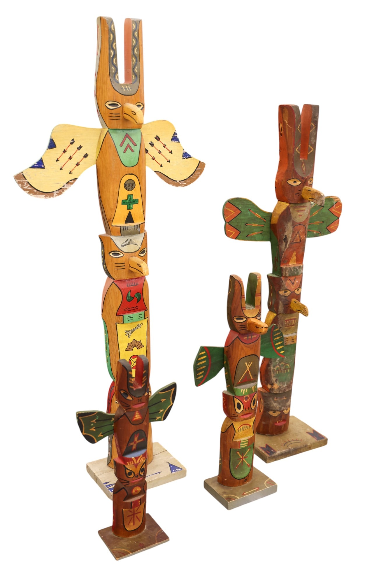 4pc Old American Indian Folk Art Totem Pole Models - 2