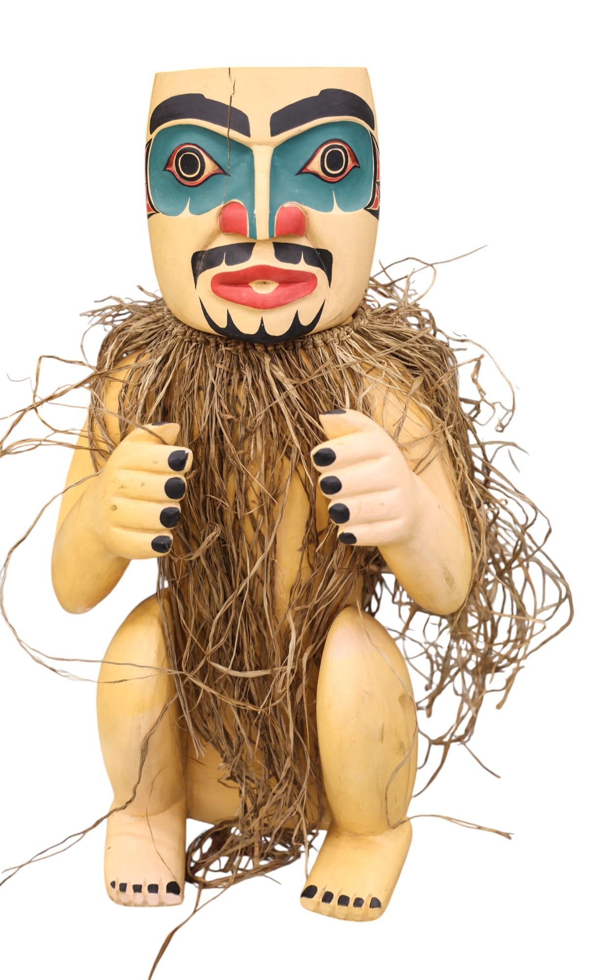 Northwest Coast Style Painted Wood Dancer: Northwest Coast Style Painted Wood Dancer 20"x10". Some cracking to wood.