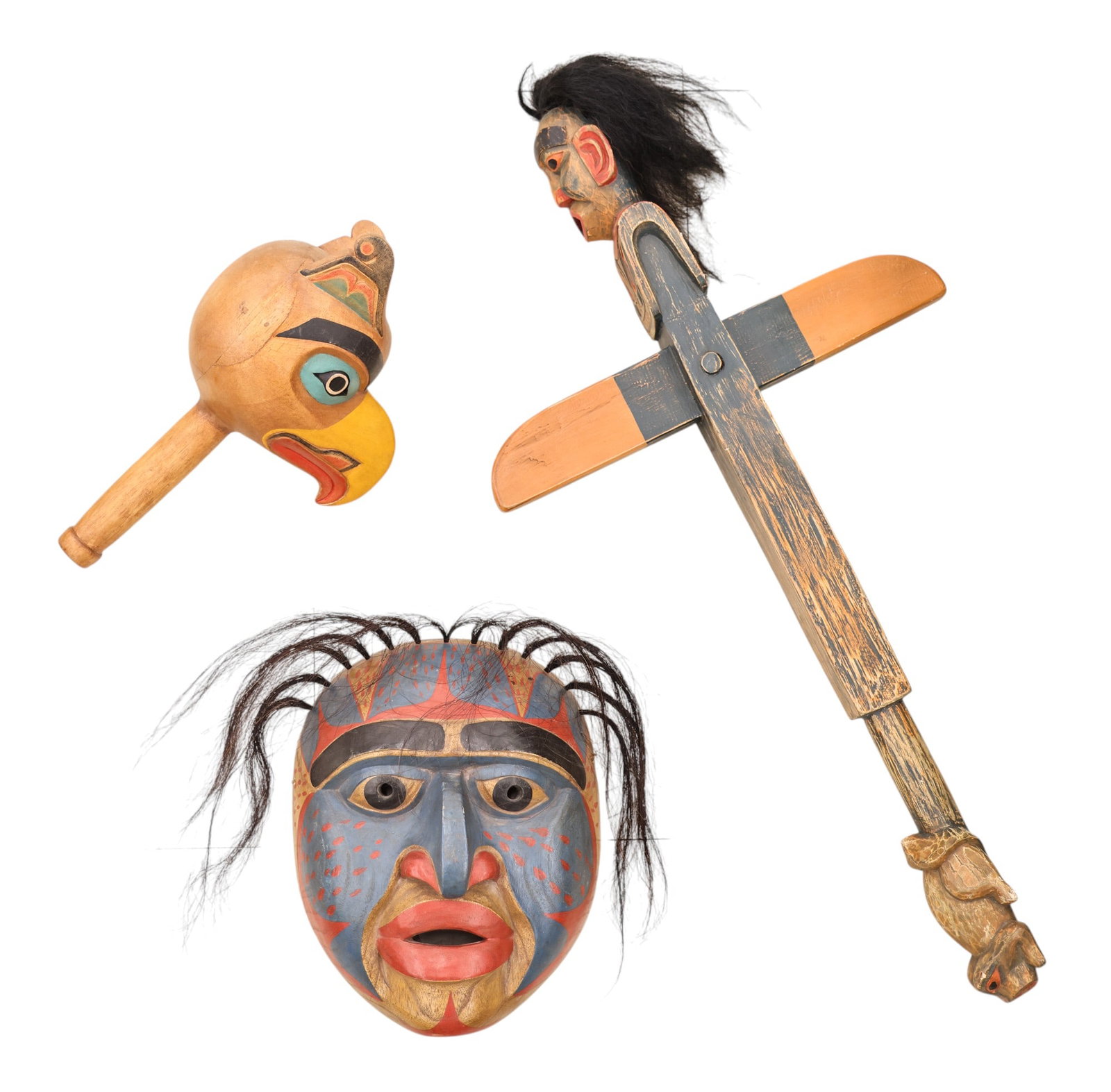 3pc Northwest Coast Style Mask, Rattle, and Dance Wand (1 of 1)
