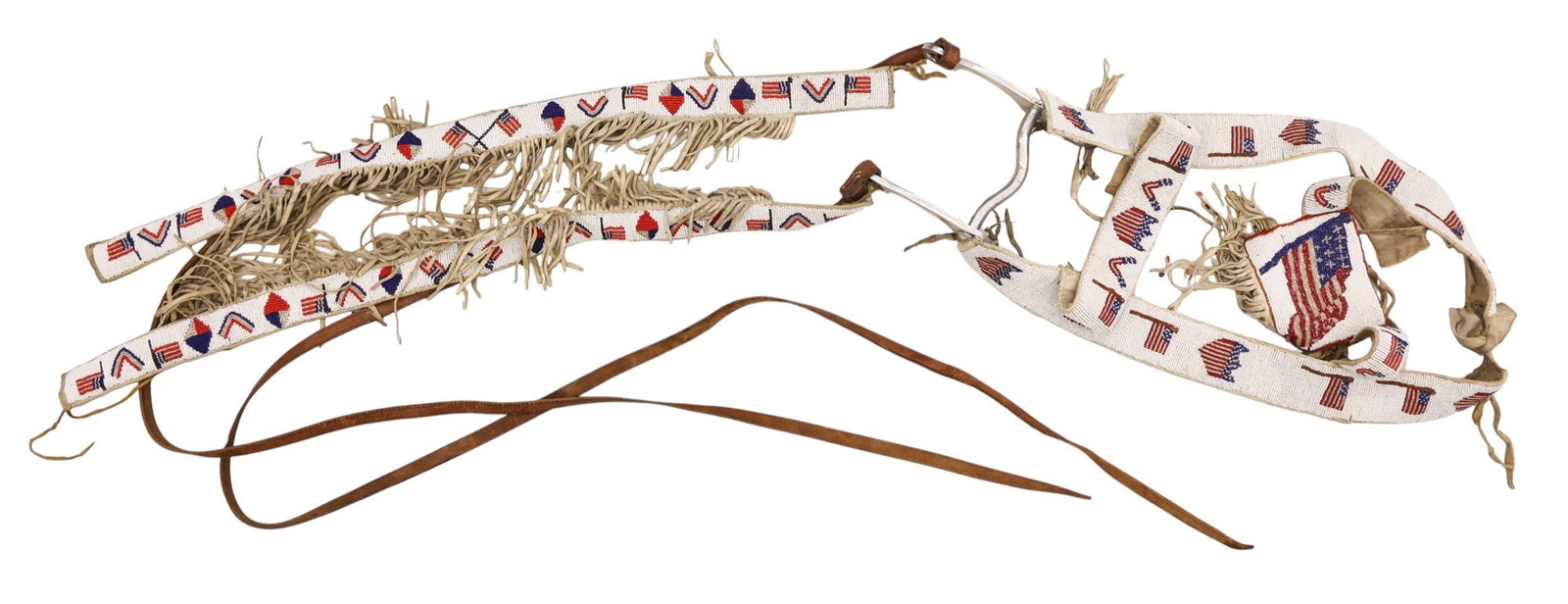 Old Plains Indian American Flag Beaded Horse Headstall Bridle (1 of 3)