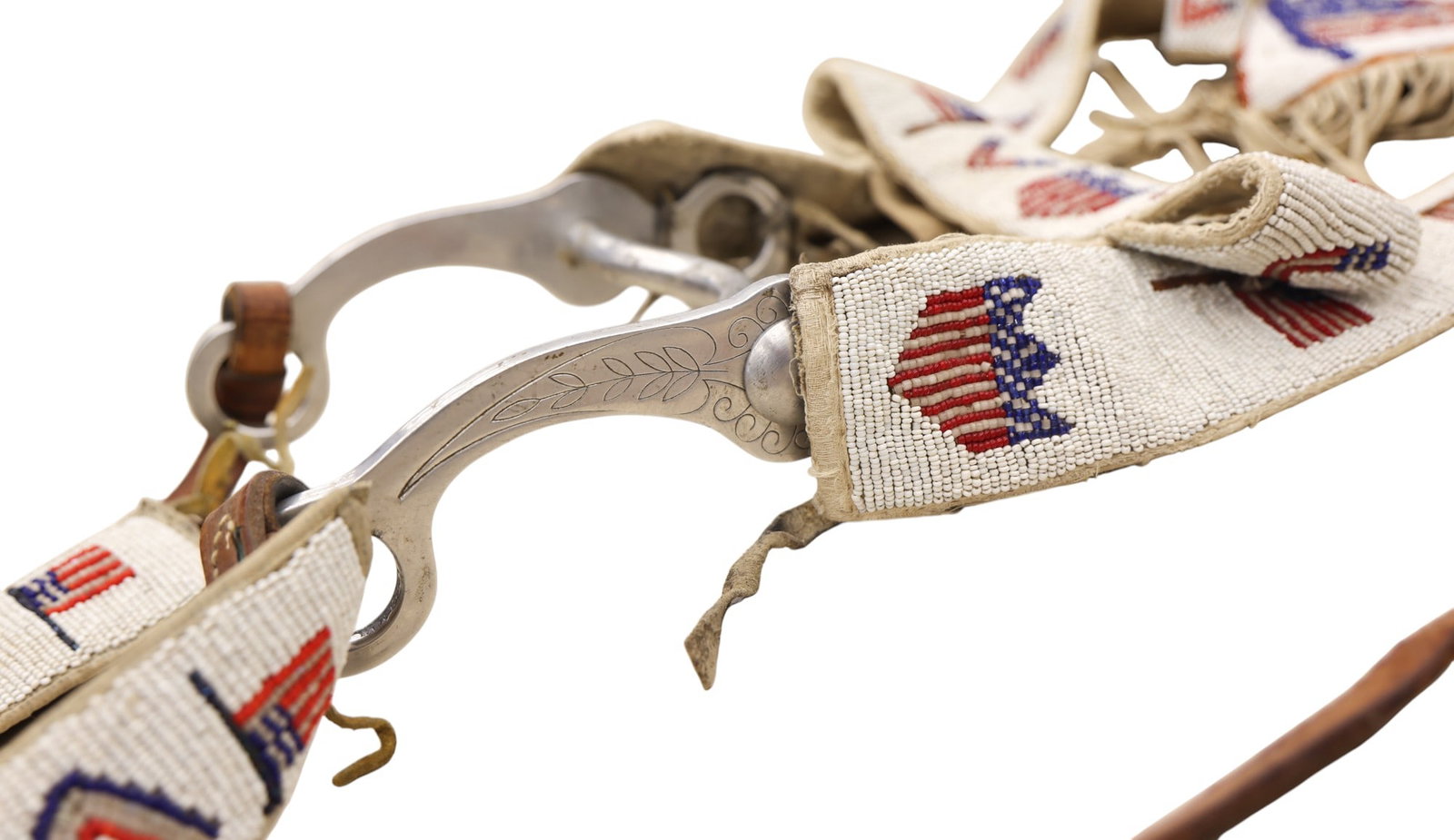 Old Plains Indian American Flag Beaded Horse Headstall Bridle - 3