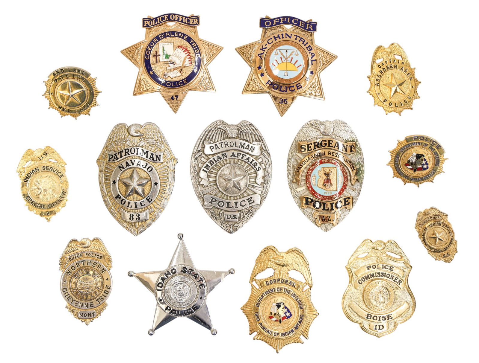 14pc Old Tribal Police Assorted Metal Badges (1 of 2)