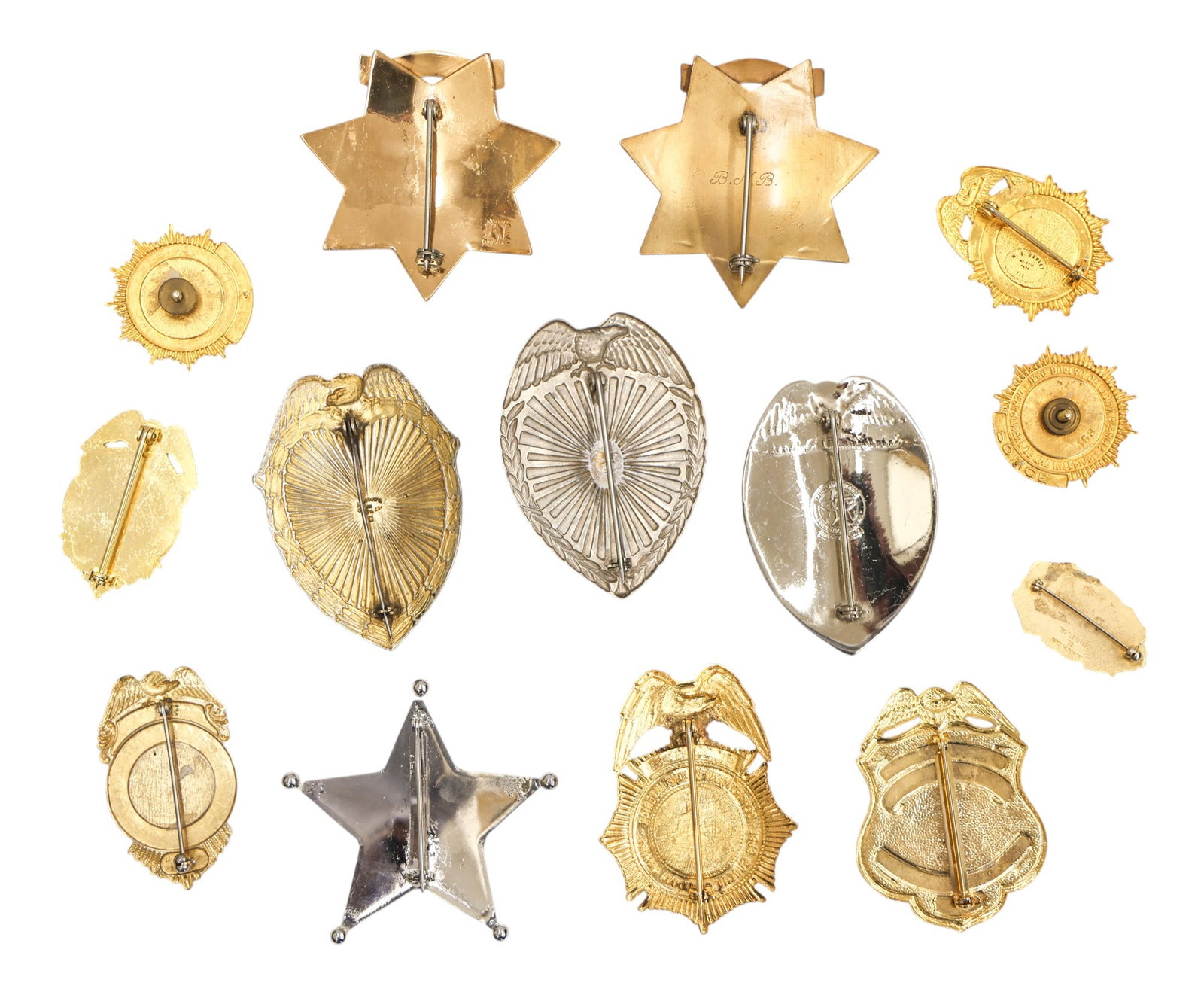 14pc Old Tribal Police Assorted Metal Badges - 2