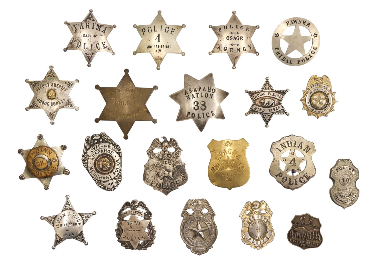 20pc Old Tribal Police Metal Badges (1 of 2)