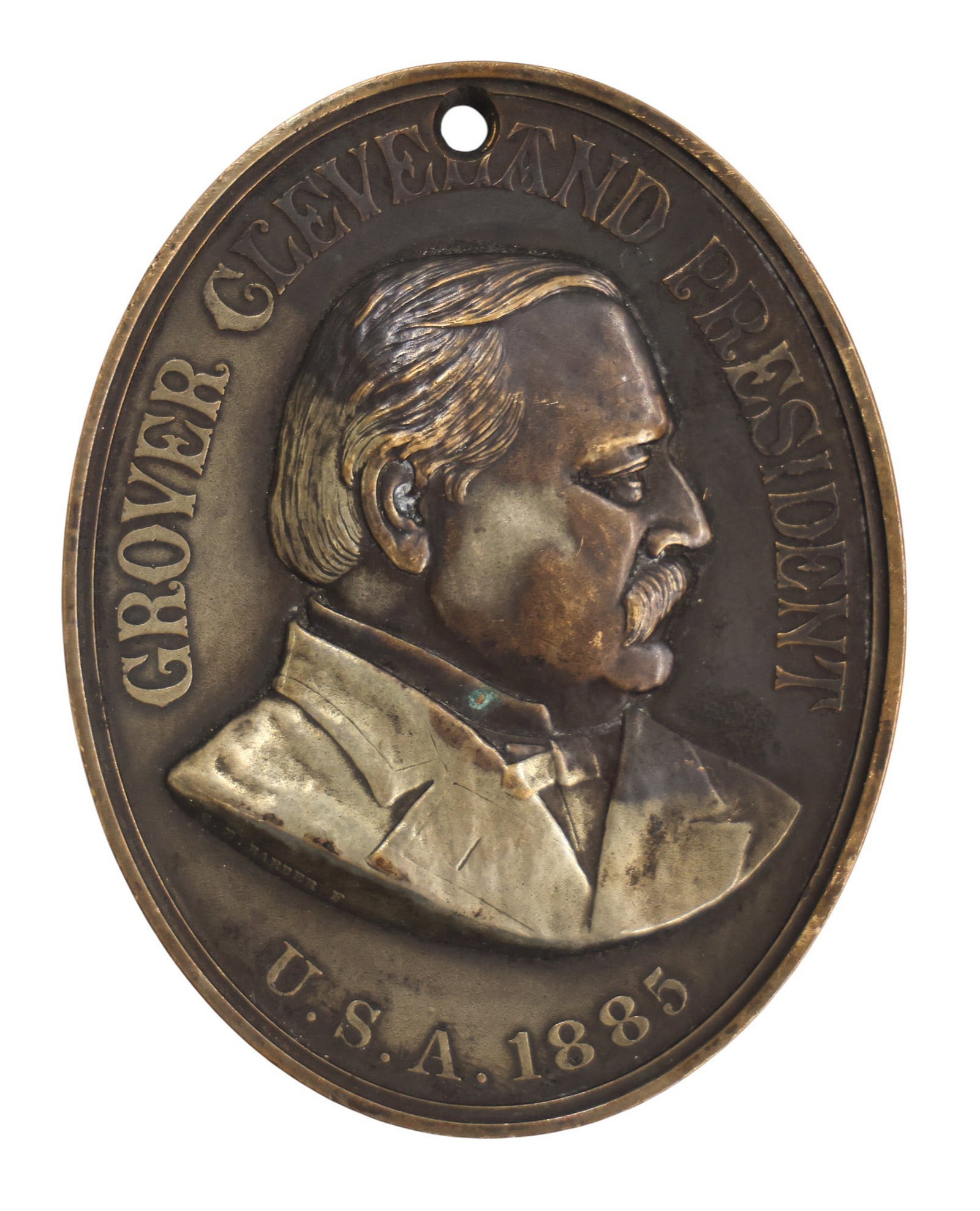 Antique 1885 Grover Cleveland Bronze Indian Peace Medal Oval (1 of 3)