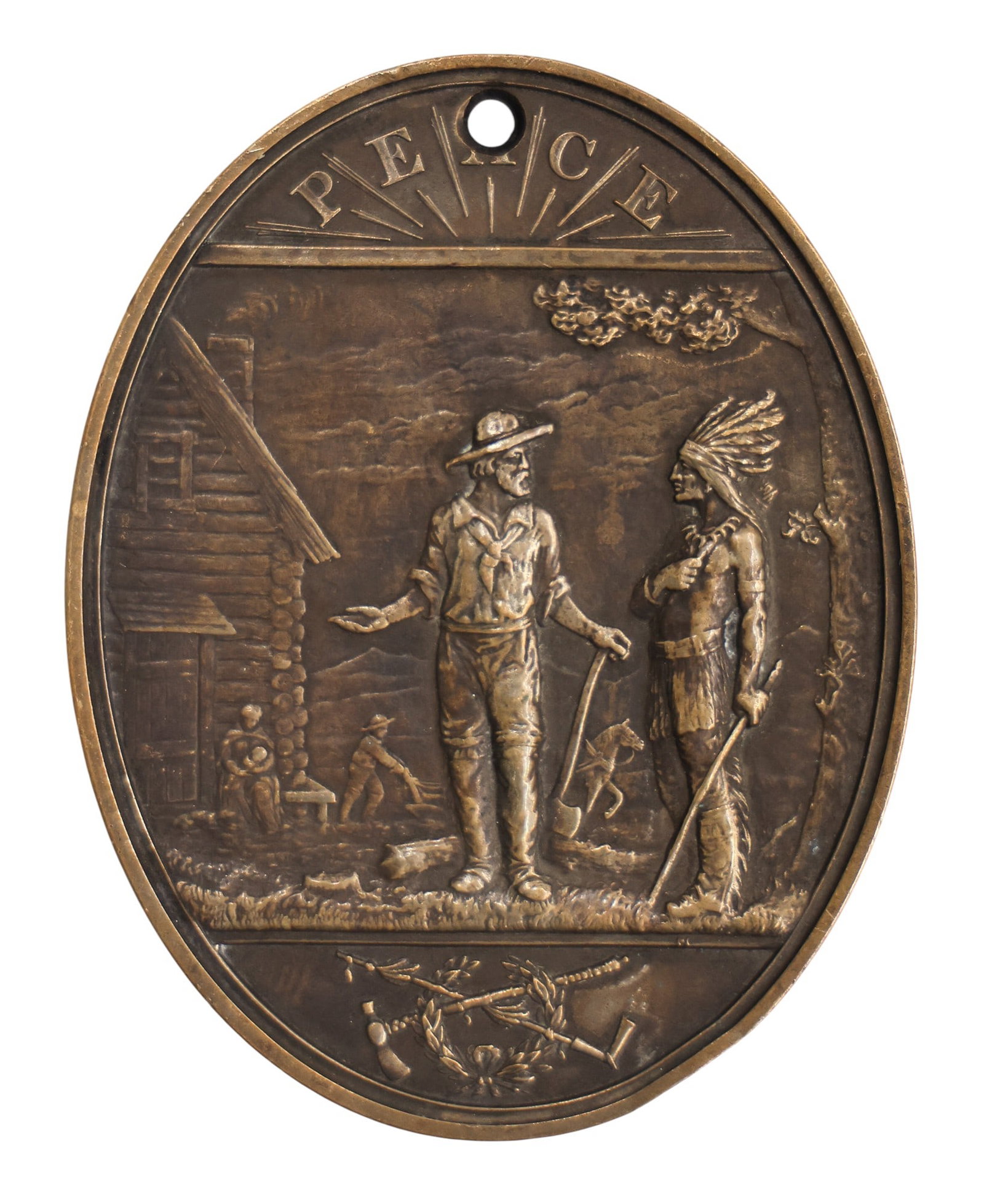 Antique 1885 Grover Cleveland Bronze Indian Peace Medal Oval - 2