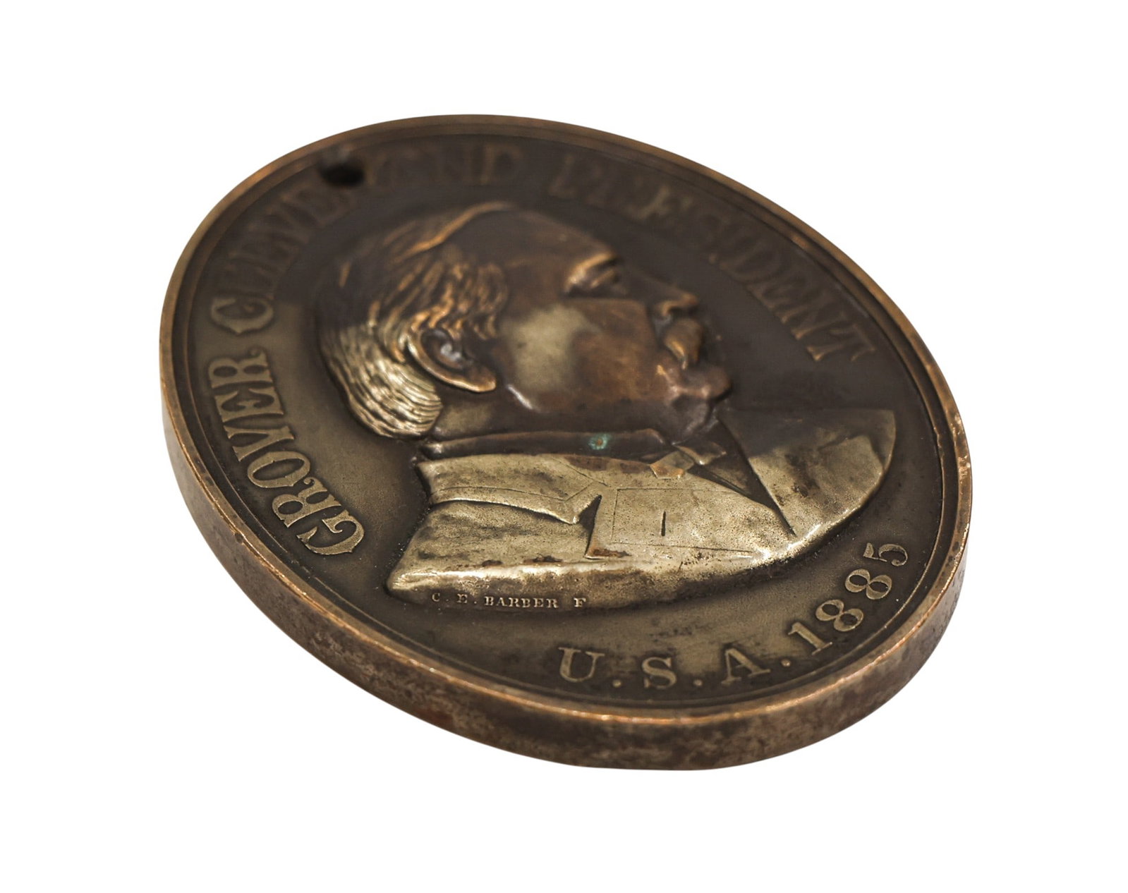 Antique 1885 Grover Cleveland Bronze Indian Peace Medal Oval - 3