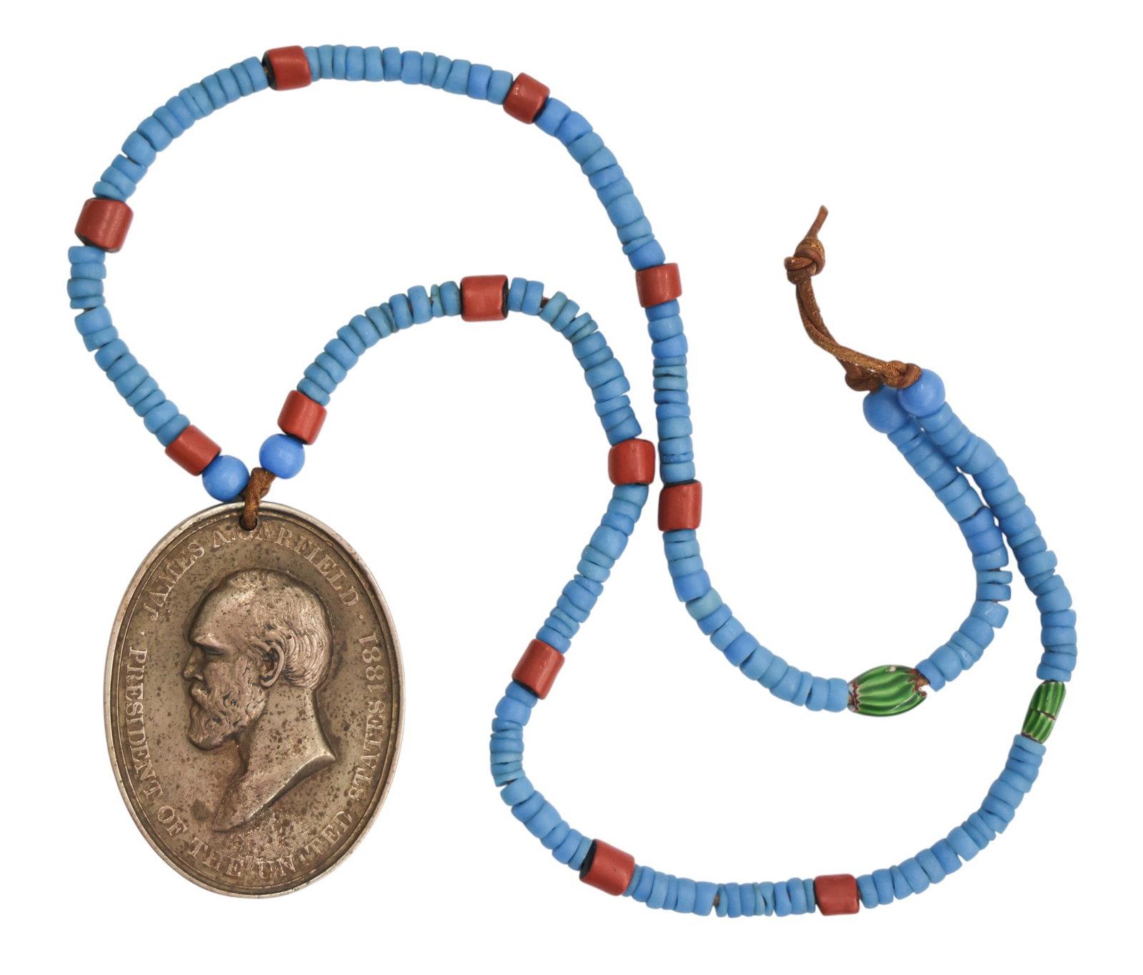 Old James Garfield Indian Peace Medal on Trade Bead Necklace (1 of 2)