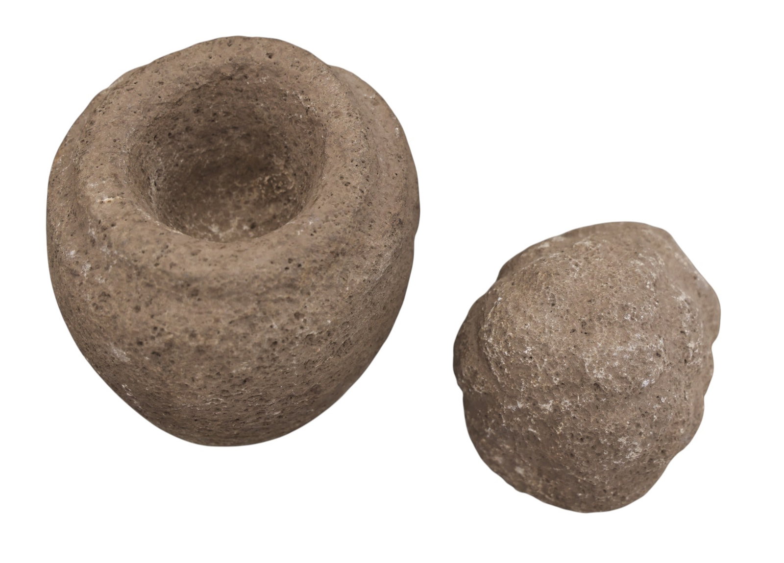 2pc Old Columbia River Stone Owl Mortar and Effigy - 2