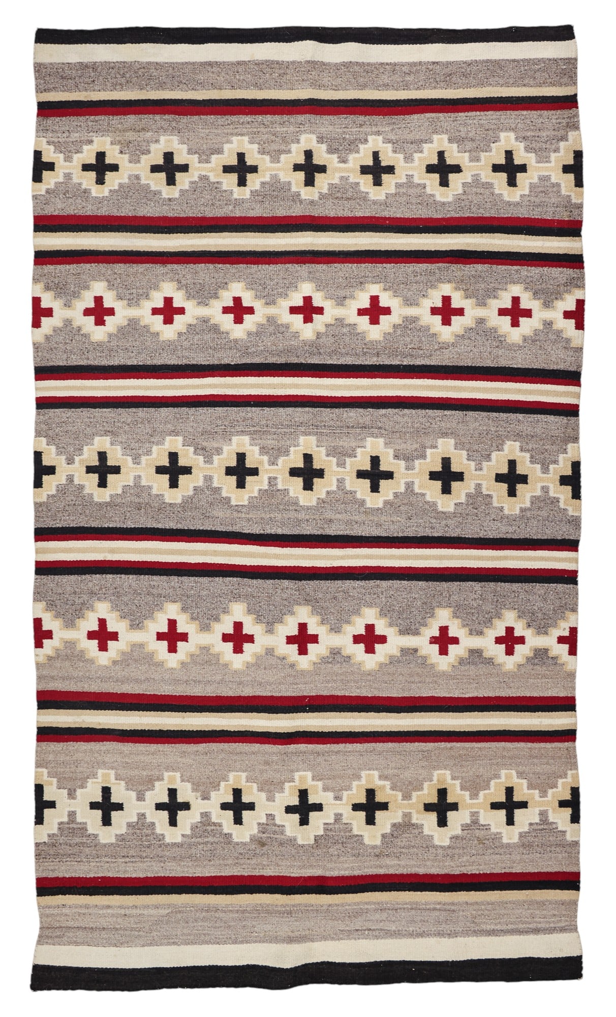 Old Navajo Spiderwoman Cross and Band Wool Rug: Old Navajo Spiderwoman Cross and Band Wool Rug 3'6"x6'3". Overall excellent condition with strong colors to both sides.