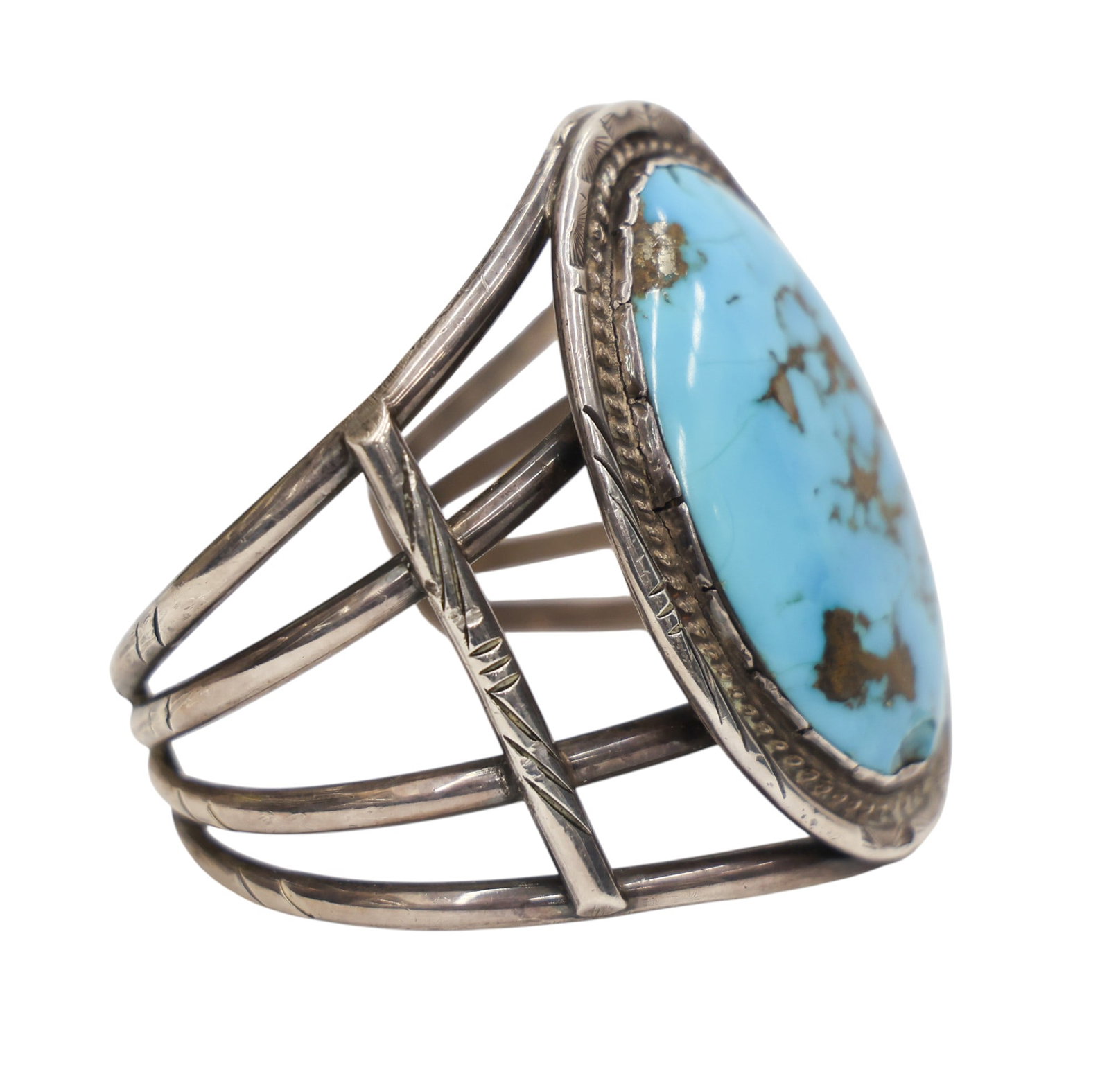 Old Navajo Large Turquoise Sterling Cuff Bracelet - 2