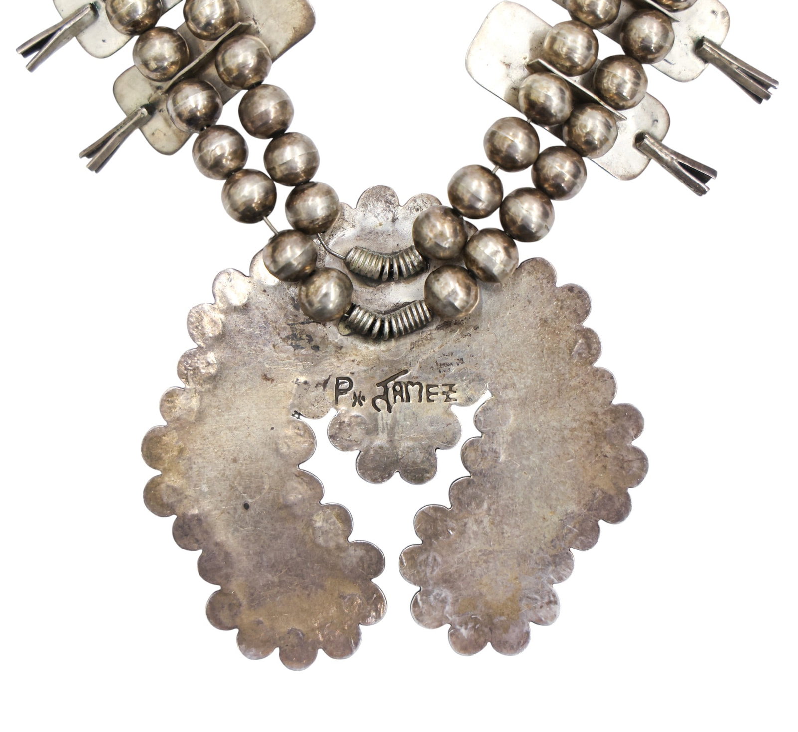 Old Navajo Sterling and Turquoise Squash Blossom Necklace - 3