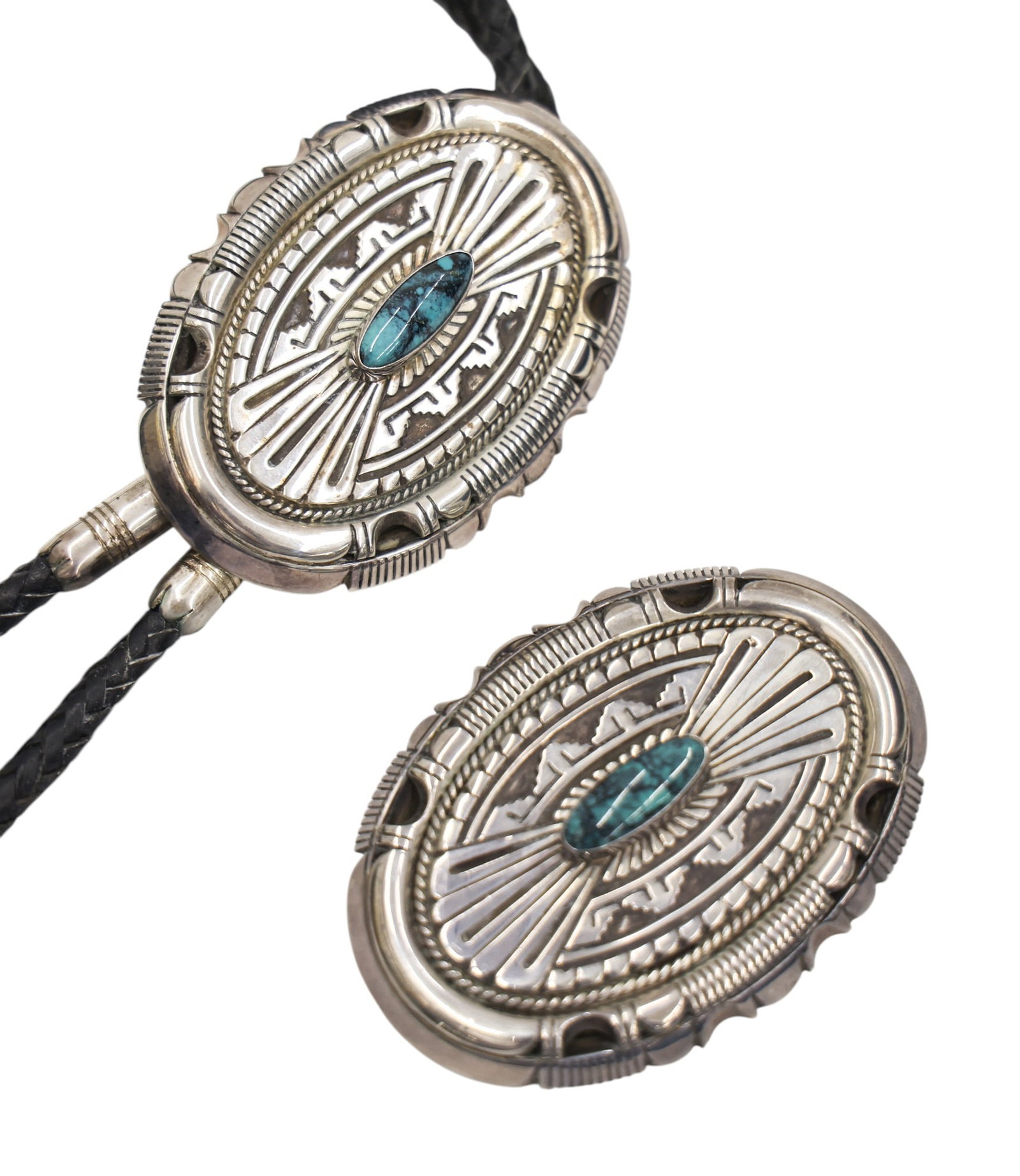 2pc Jonathan Nez Navajo Sterling Bolo Tie and Buckle Set - 2