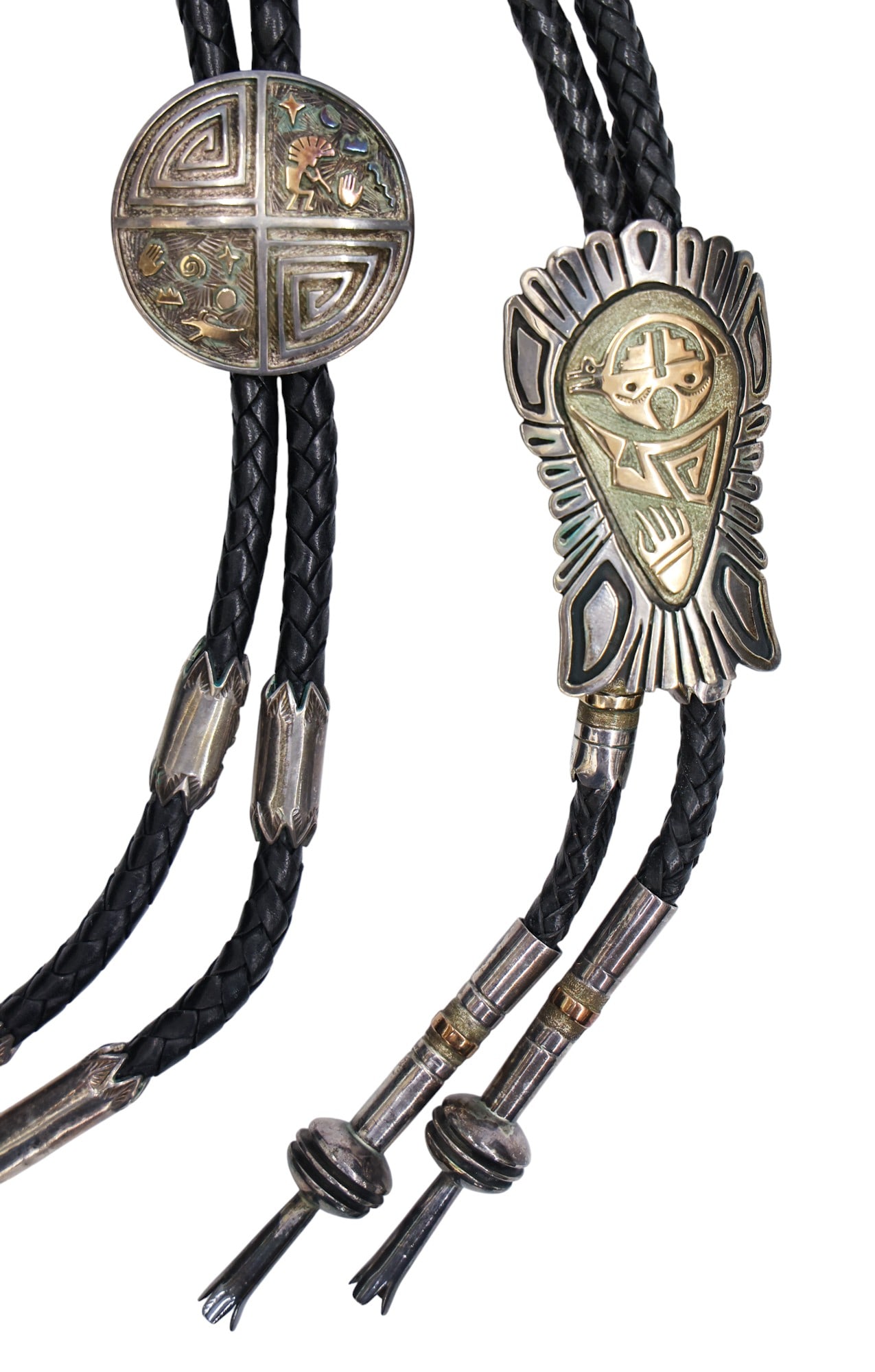 2pc Navajo Sterling 14k Bolo Ties by Arlend Ben and Jack Tom - 2
