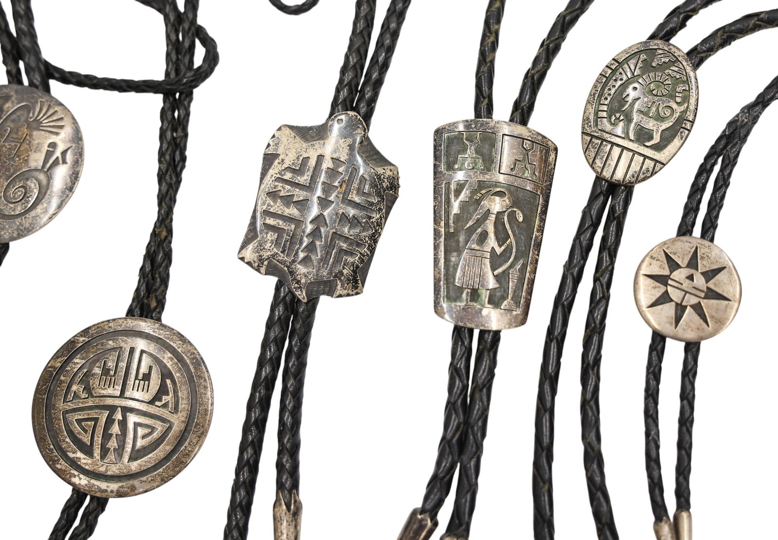 7pc Navajo and Hopi Assorted Sterling Bolo Ties - 2