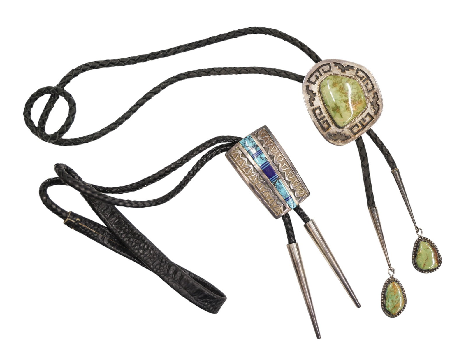 2pc Southwest Sterling Turquoise Bolo Ties by Richard Begay and Joe Chavez (1 of 1)