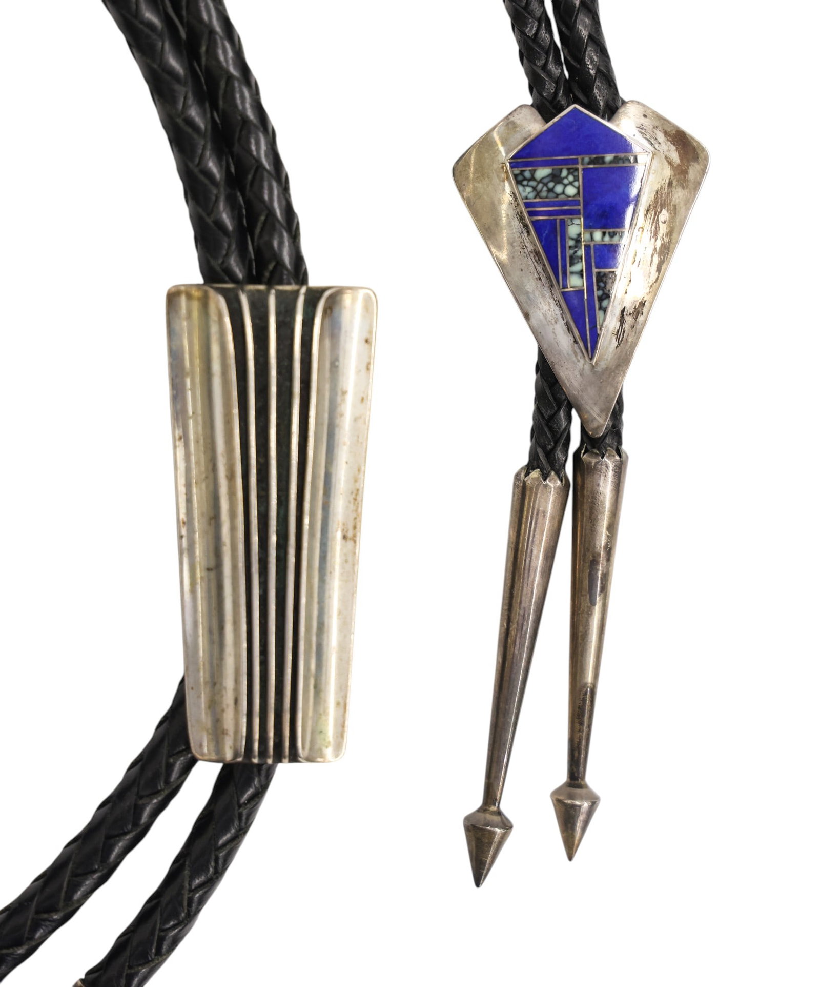 2pc Navajo Modern Sterling Bolo Ties by Ray Tracey and Victor Beck - 2