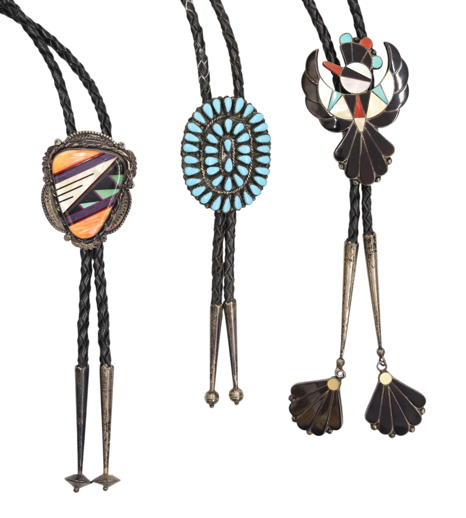3pc Old Zuni Assorted Sterling and Stone Bolo Ties - 2