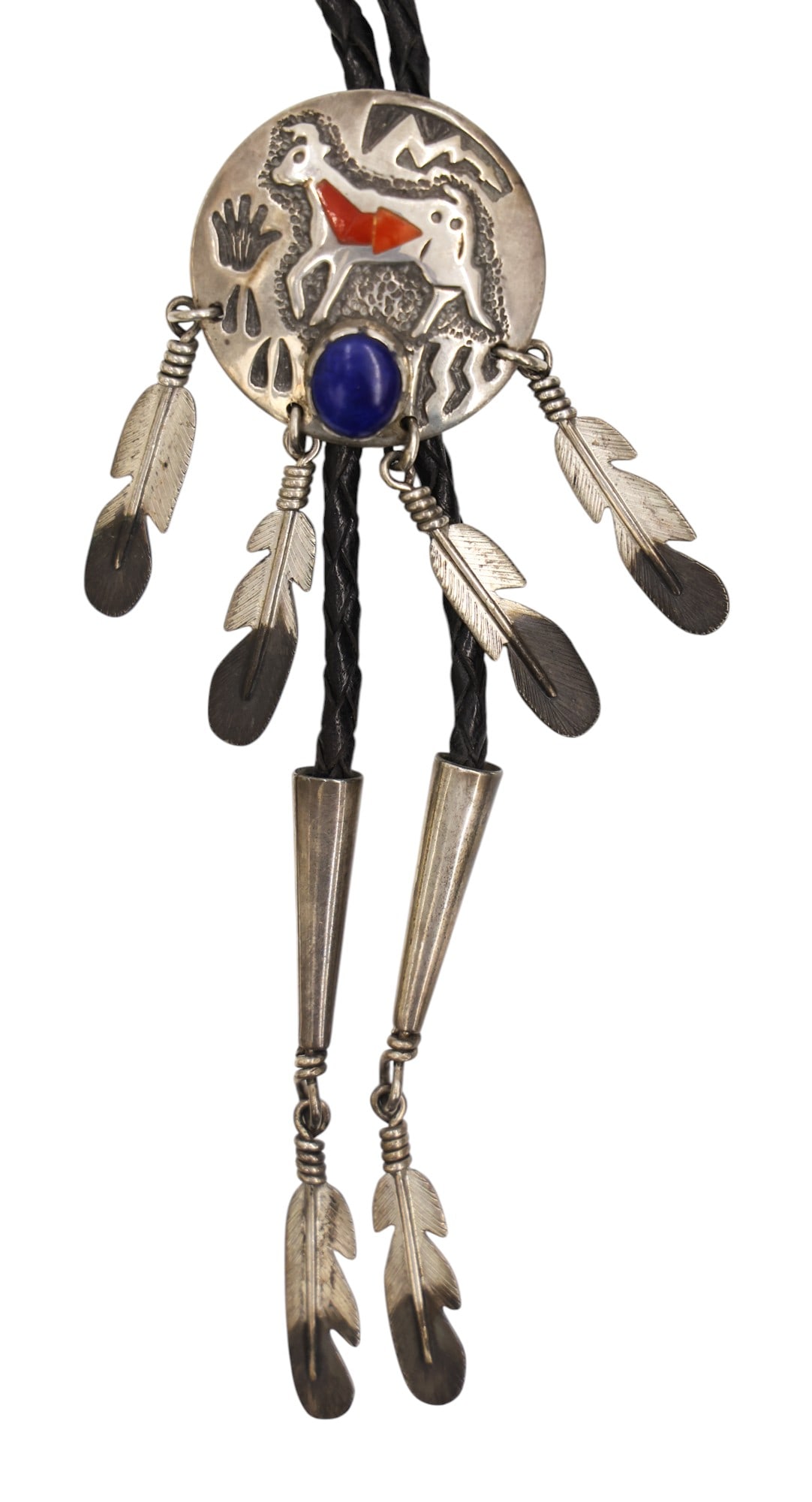 Steve Gunyon Yakima Chippewa Sterling Lapis and Coral Bolo Tie - 2