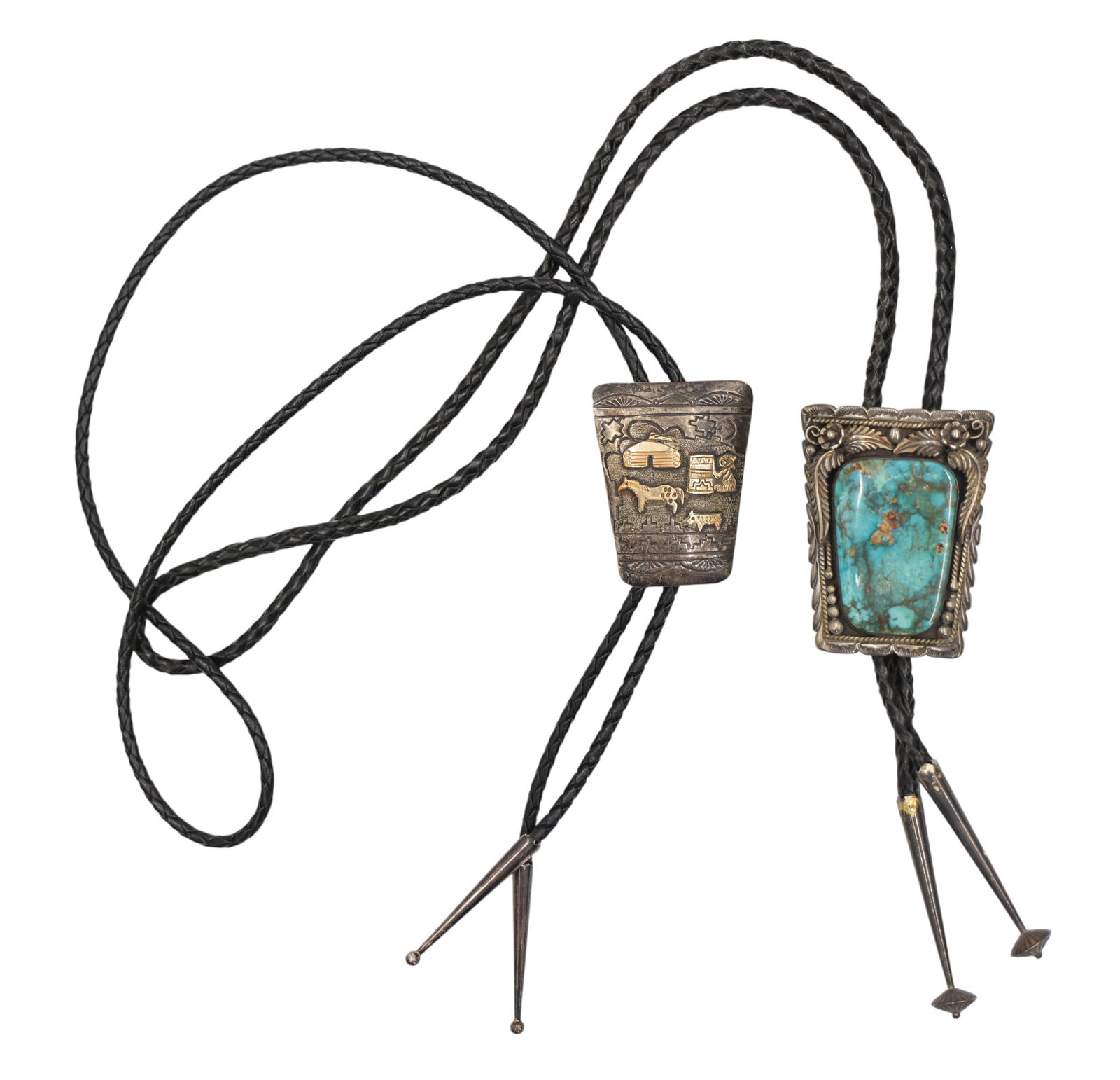 2pc Old Navajo Sterling Bolo Ties (1 of 2)