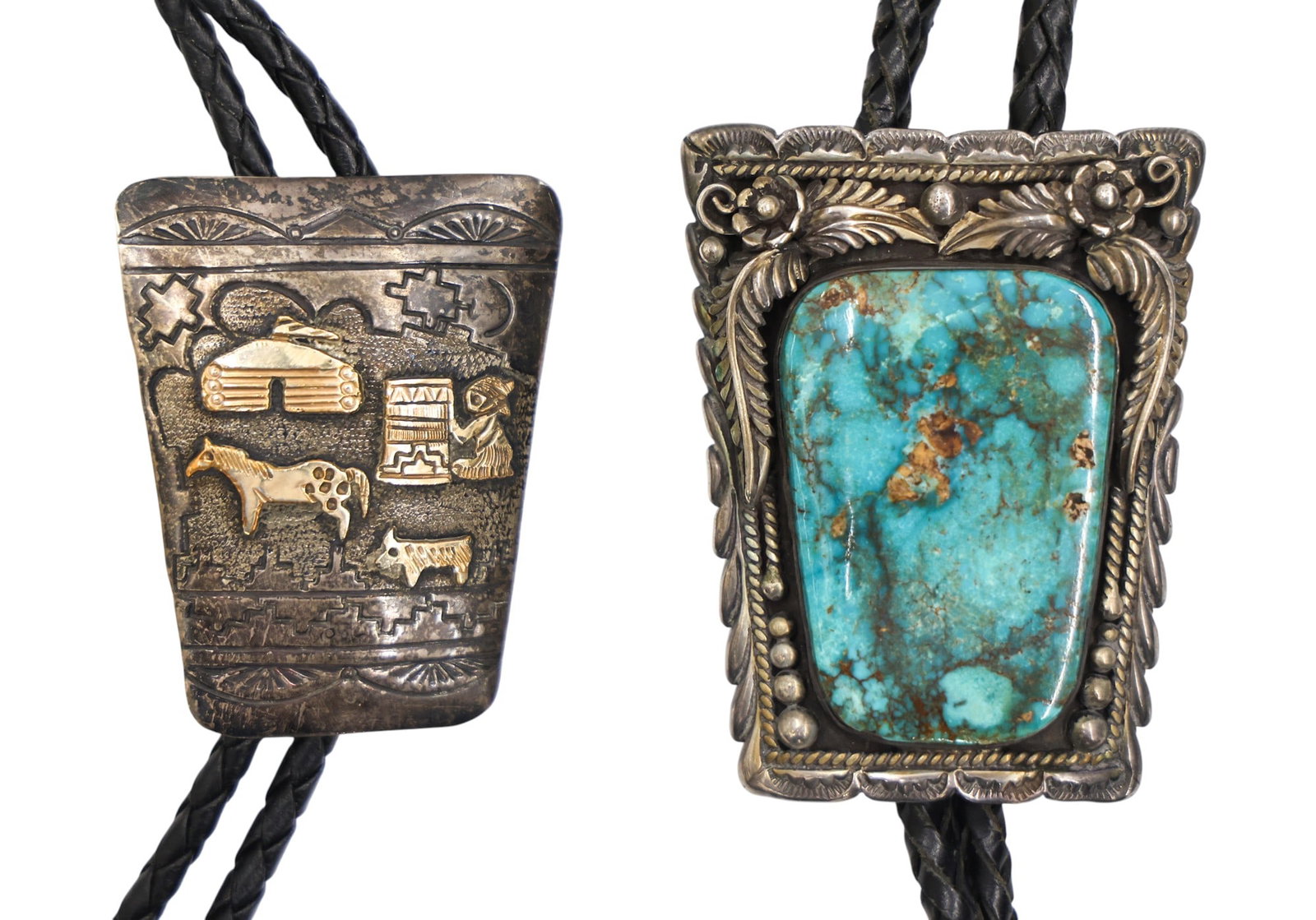 2pc Old Navajo Sterling Bolo Ties - 2