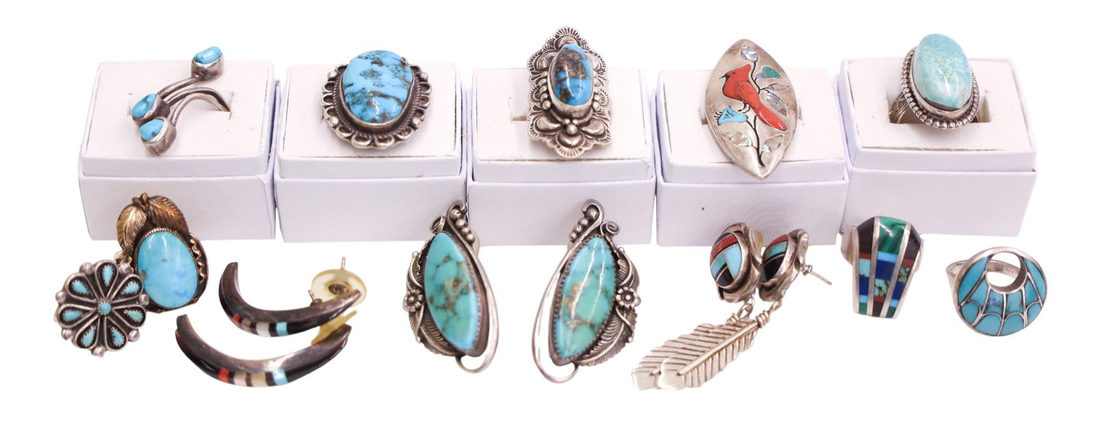 Collection 12pc Southwest Sterling Turquoise Rings and Earrings - 2