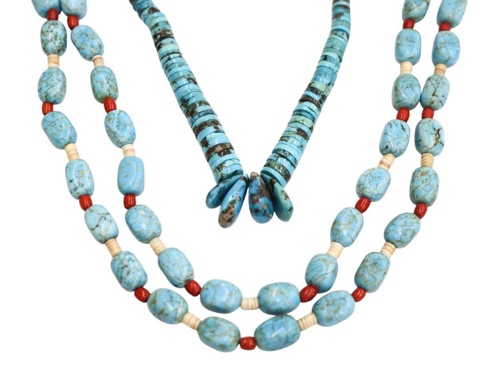 2pc Navajo Turquoise and Heishi Bead Necklaces - 2