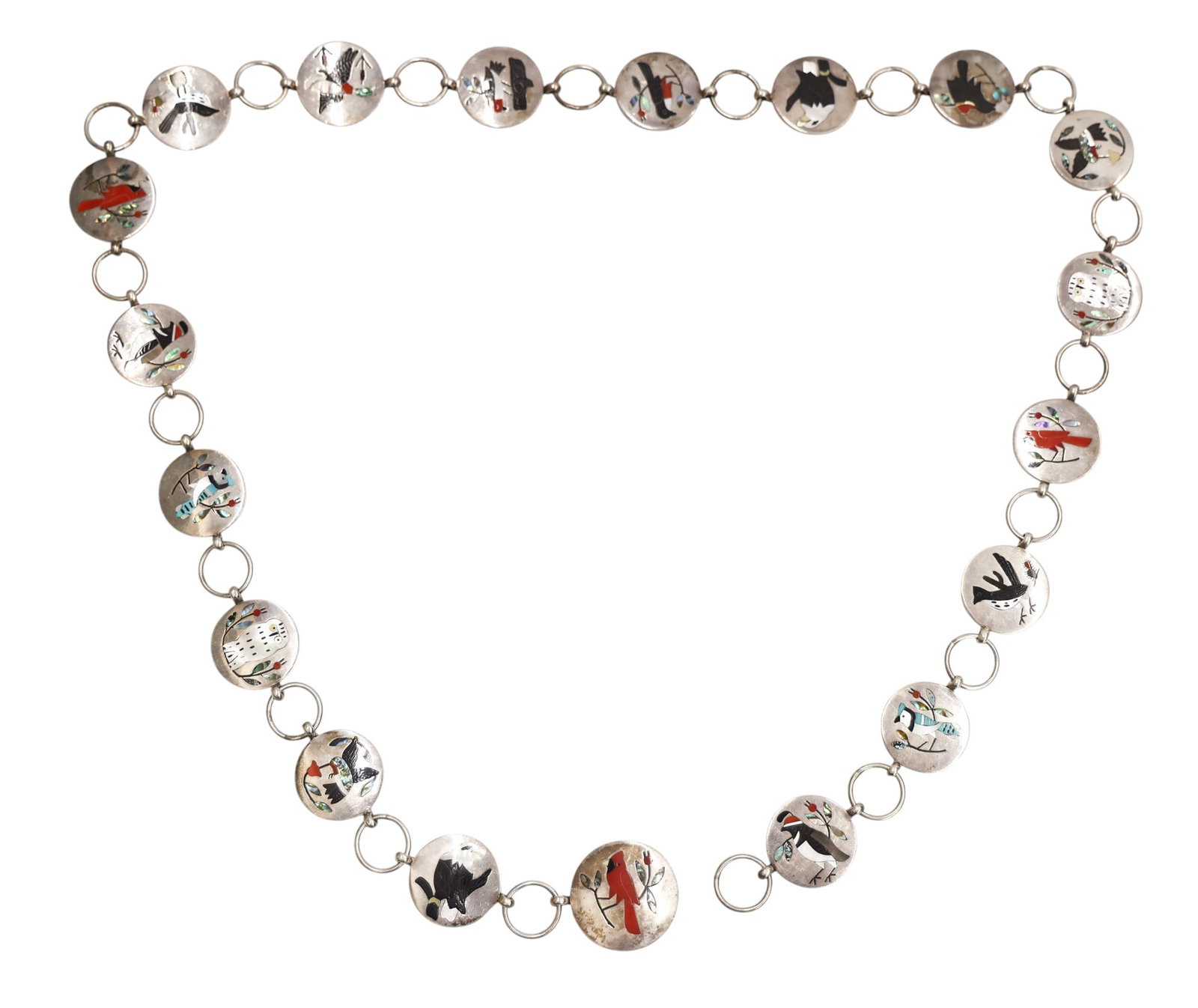 Sanford Edaakie Zuni Inlaid Sterling Animal Concho Belt - 2