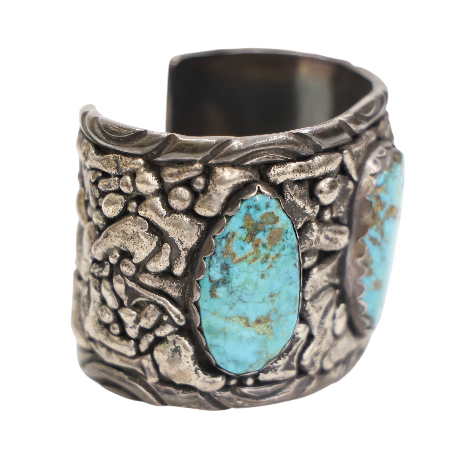 Old Navajo Silver and Turquoise Cuff Bracelet Signed No-Ta - 2