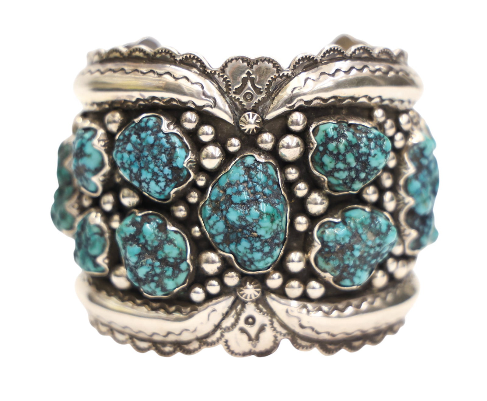 Impressive Navajo Silver and Turquoise Large Cuff Bracelet (1 of 3)